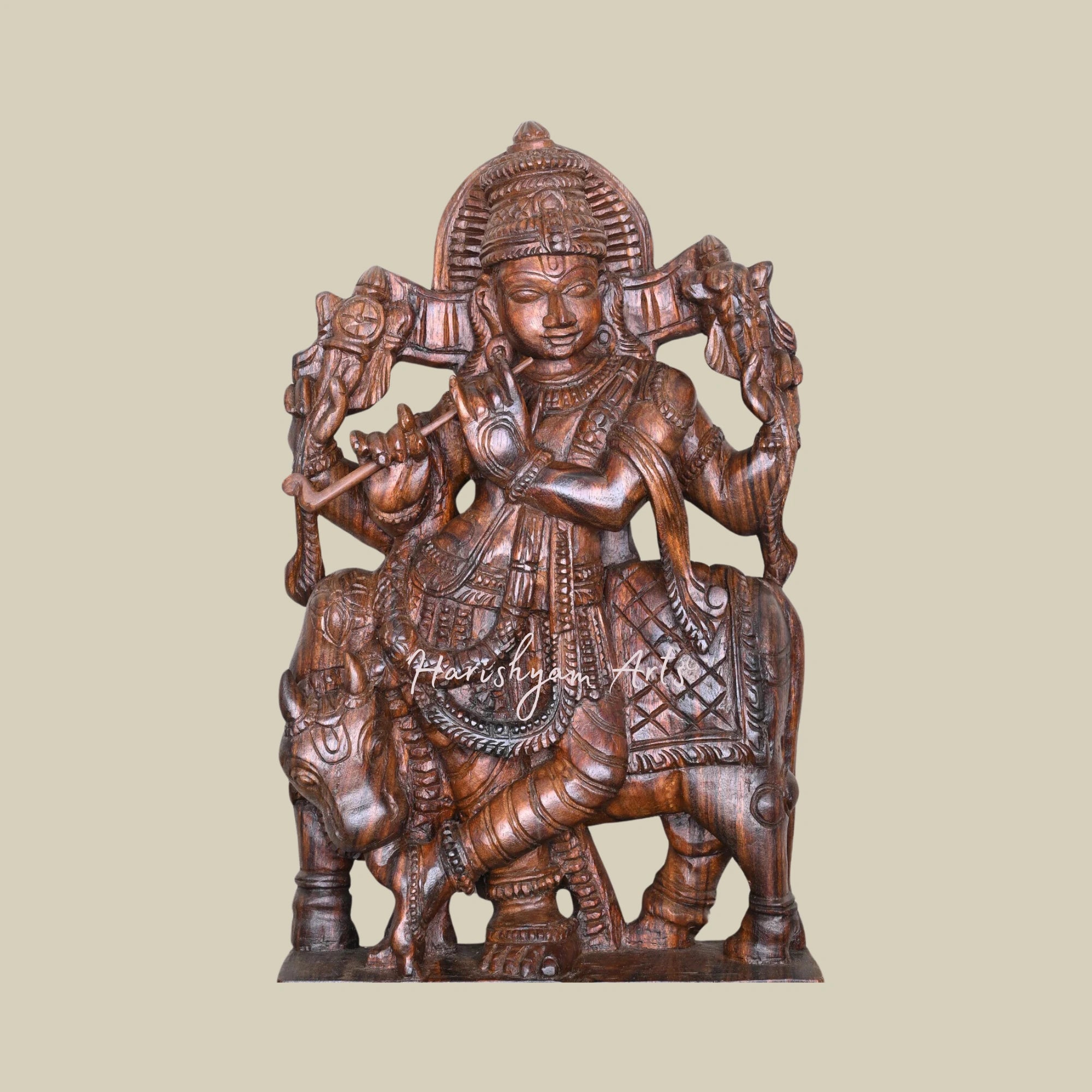 34" Wooden Krishna Murti for Home3