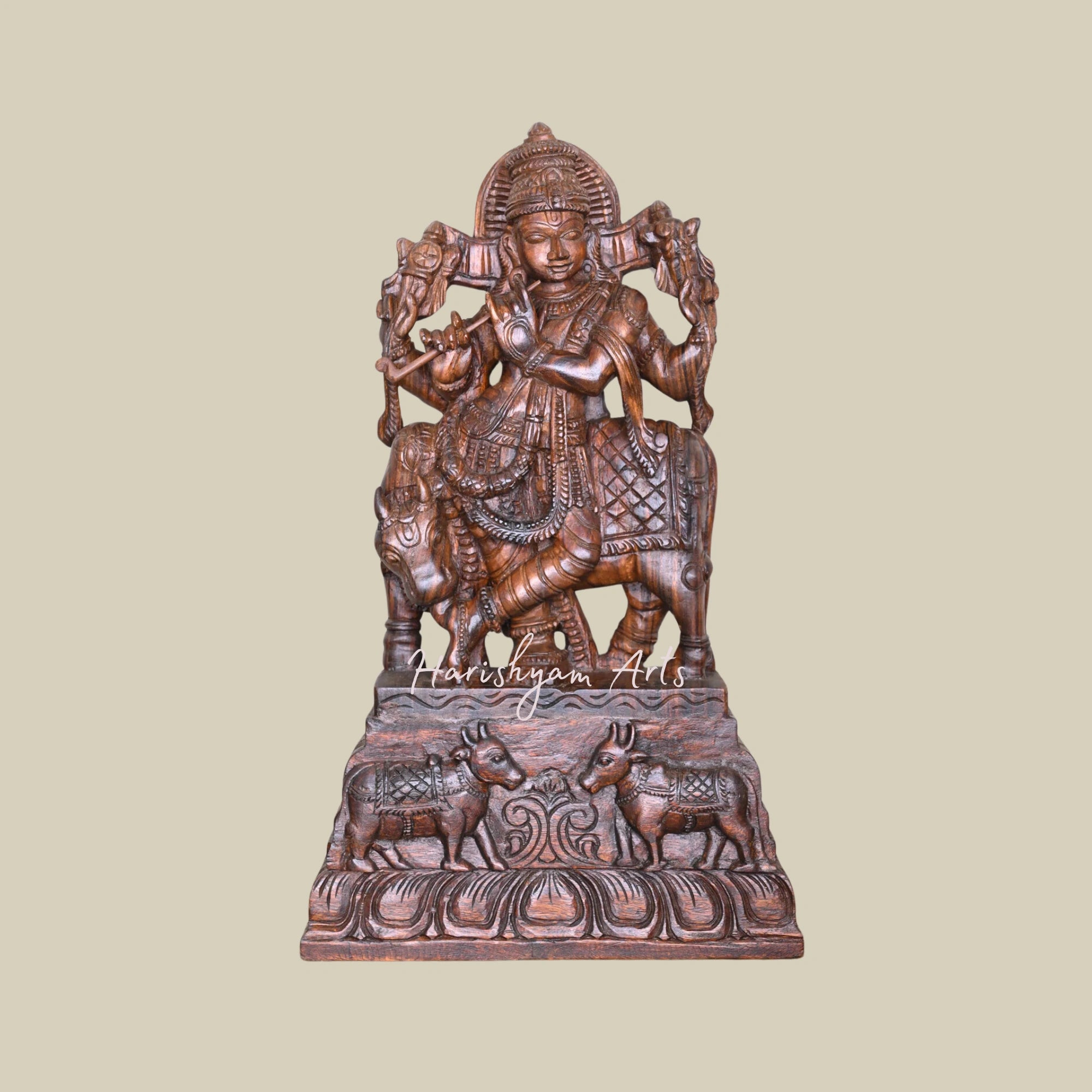 34" Wooden Krishna Murti for Home