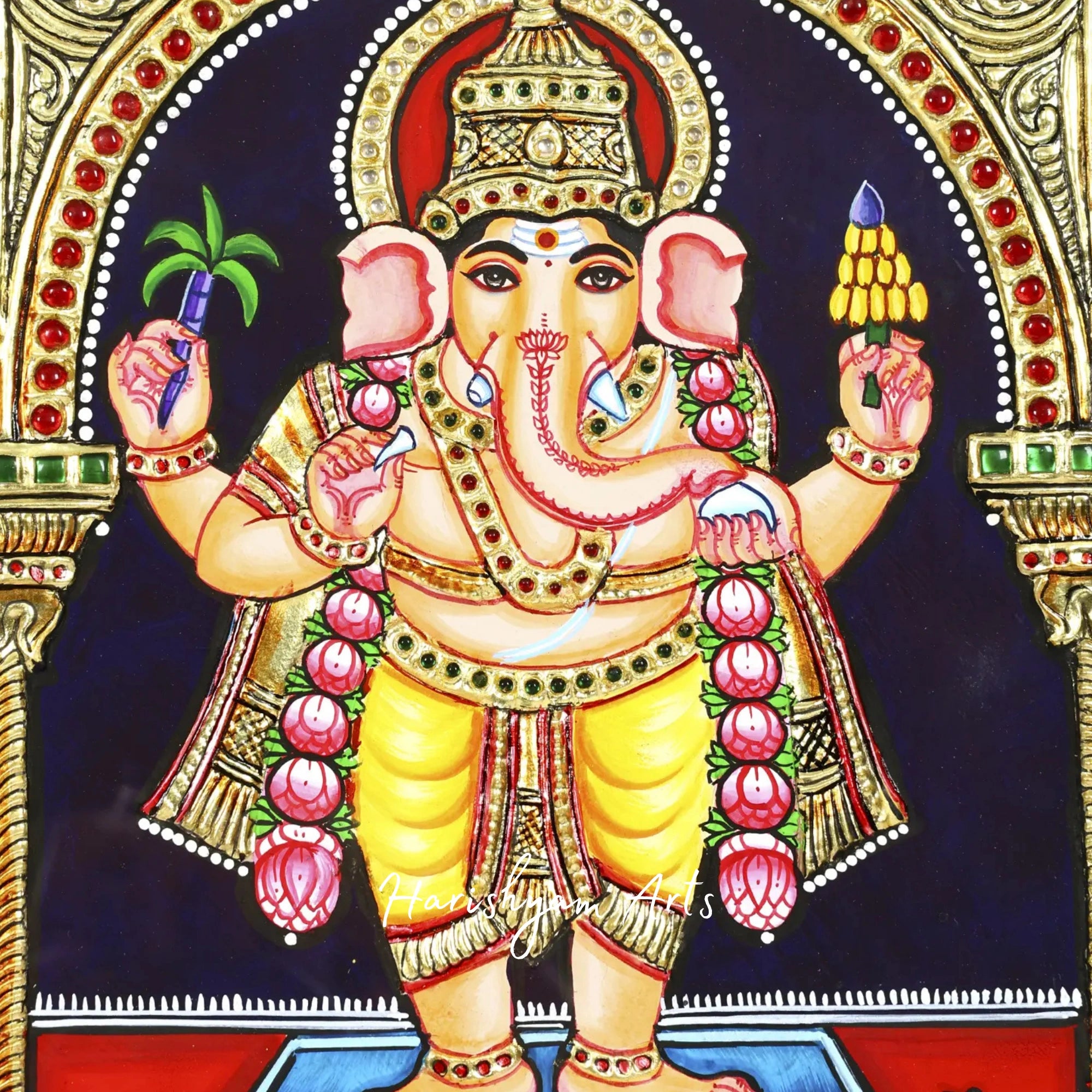 35" Ashta Ganapati Tanjore Painting with Intricate Gold Accents7