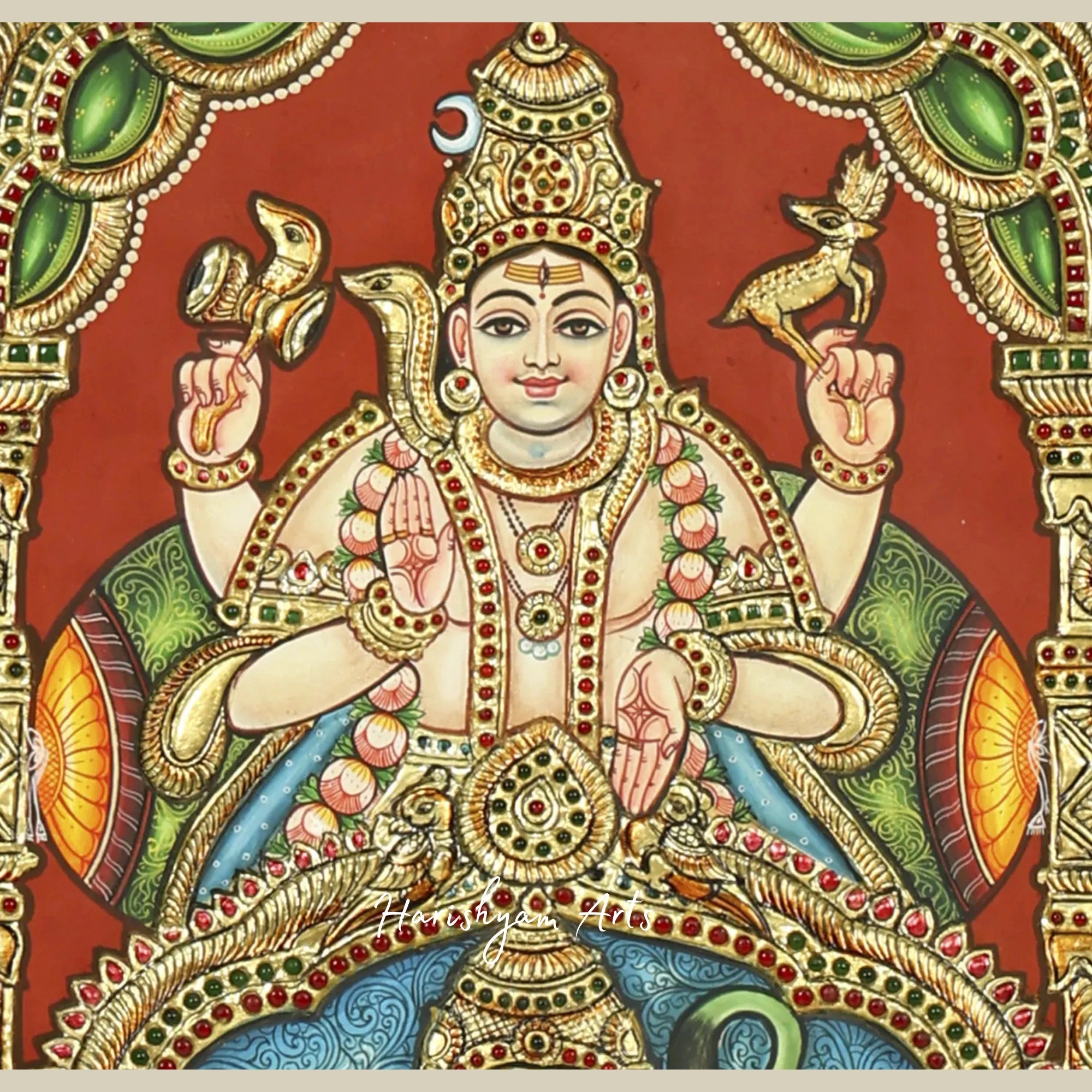 35" Lord Hanuman: An Avatar of Shiva Tanjore Painting with Traditional Gold Work