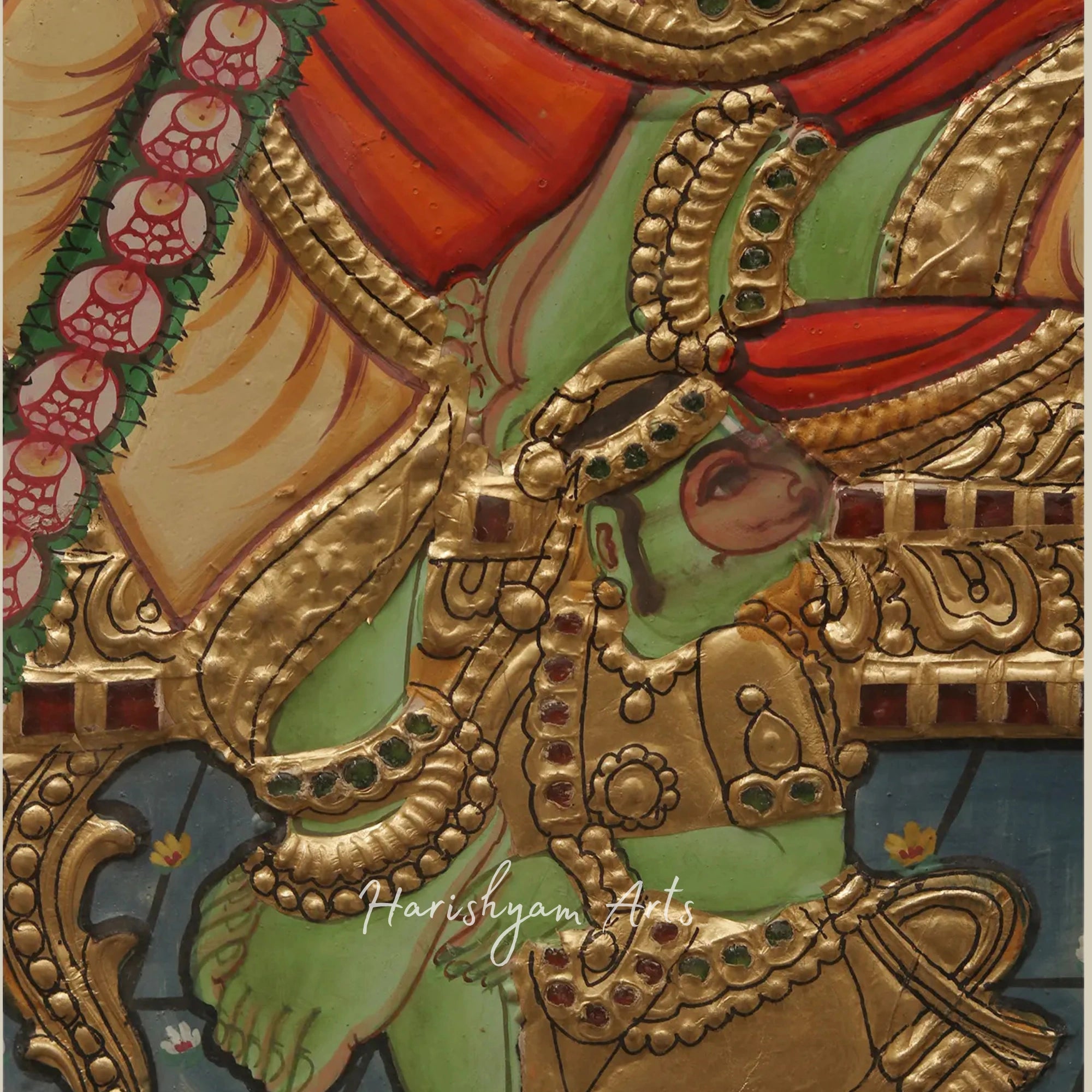 35" Shri Ram Darbar Tanjore Painting with Ornate Temple Design and Wooden Doors