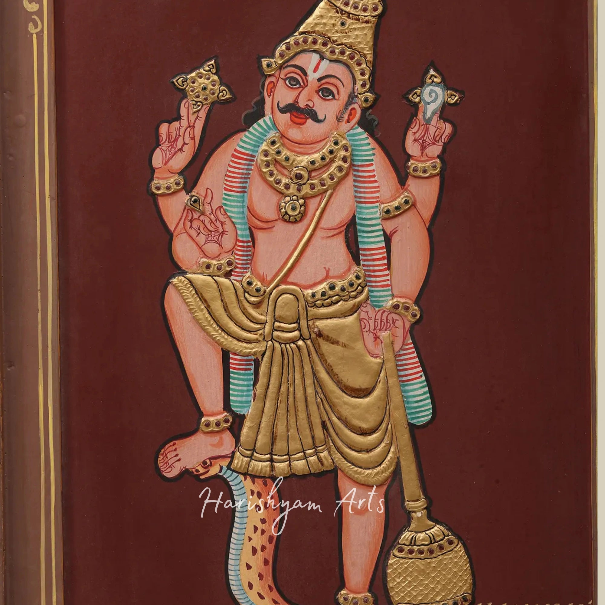 35" Shri Ram Darbar Tanjore Painting with Ornate Temple Design and Wooden Doors