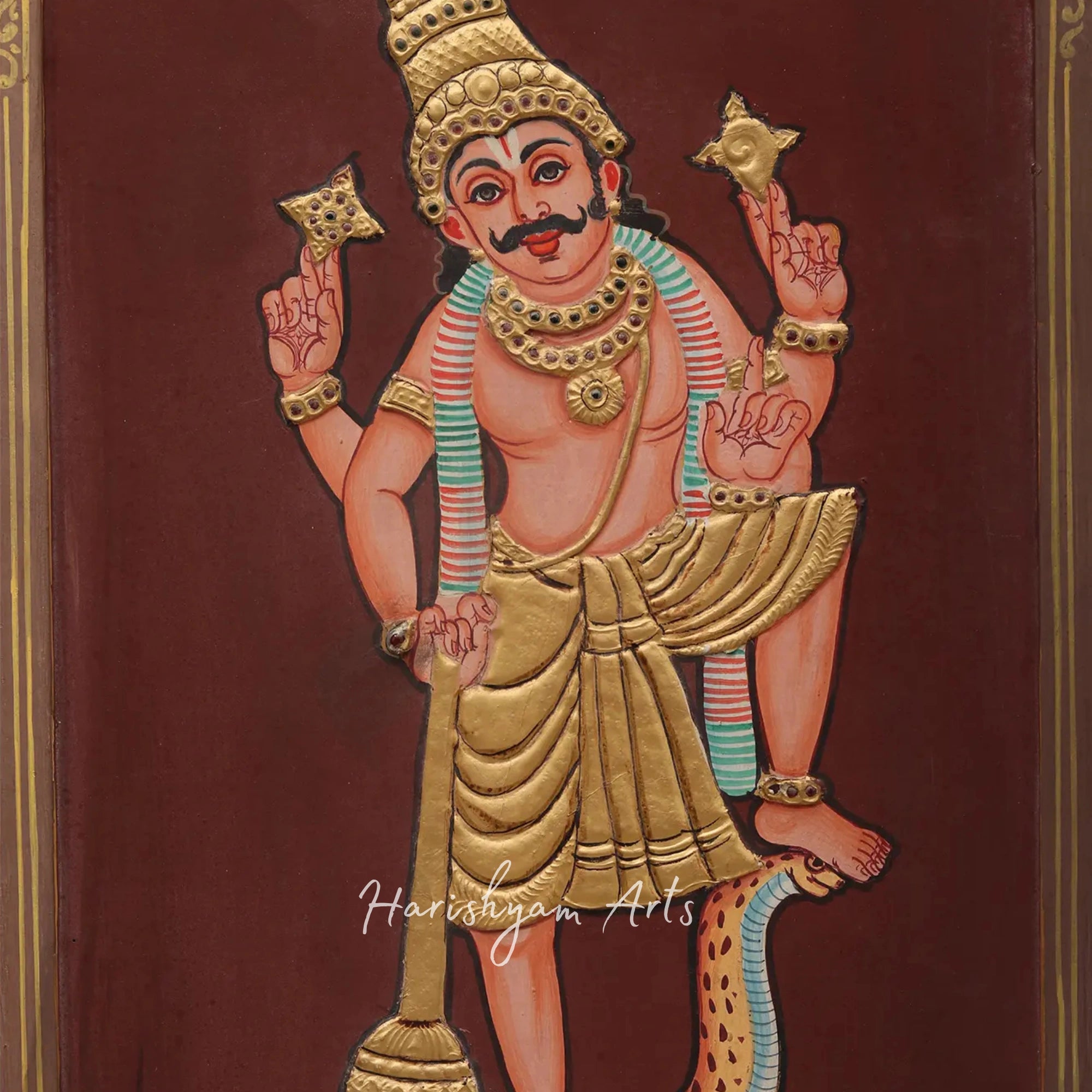 35" Shri Ram Darbar Tanjore Painting with Ornate Temple Design and Wooden Doors