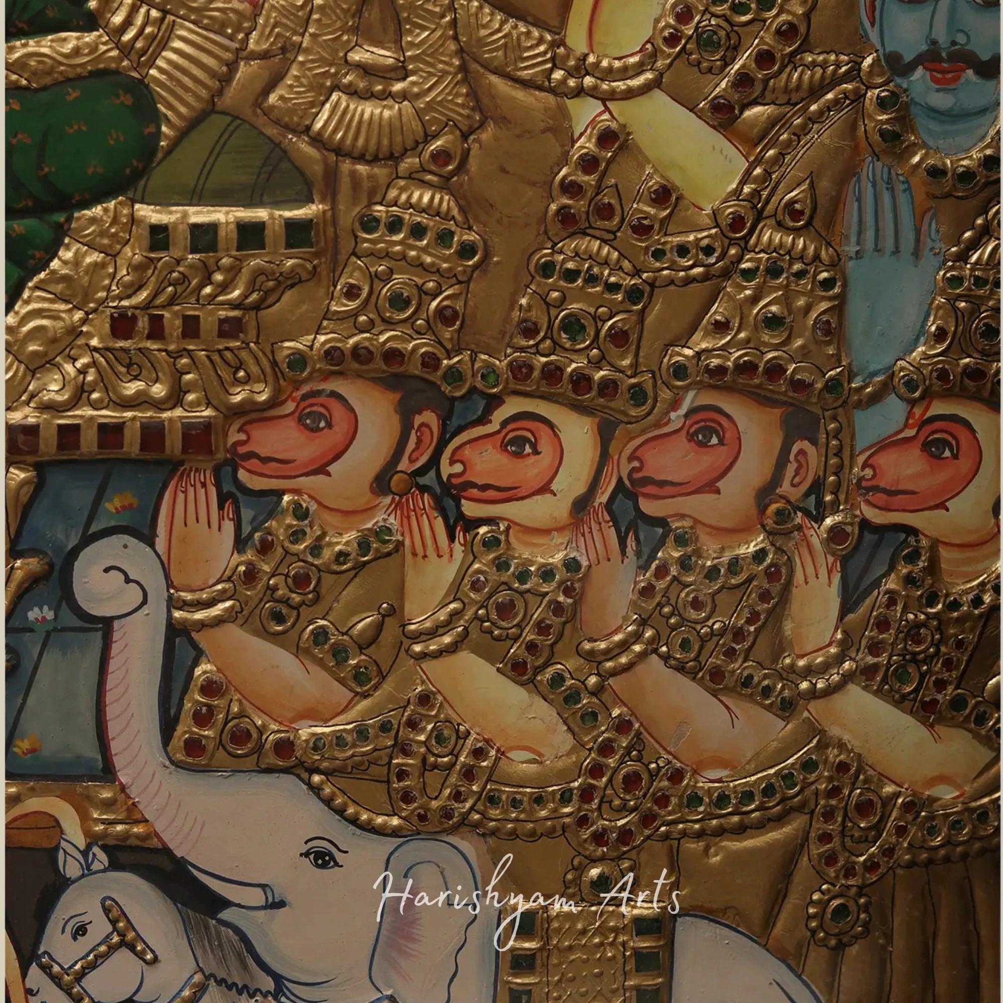 35" Shri Ram Darbar Tanjore Painting with Ornate Temple Design and Wooden Doors