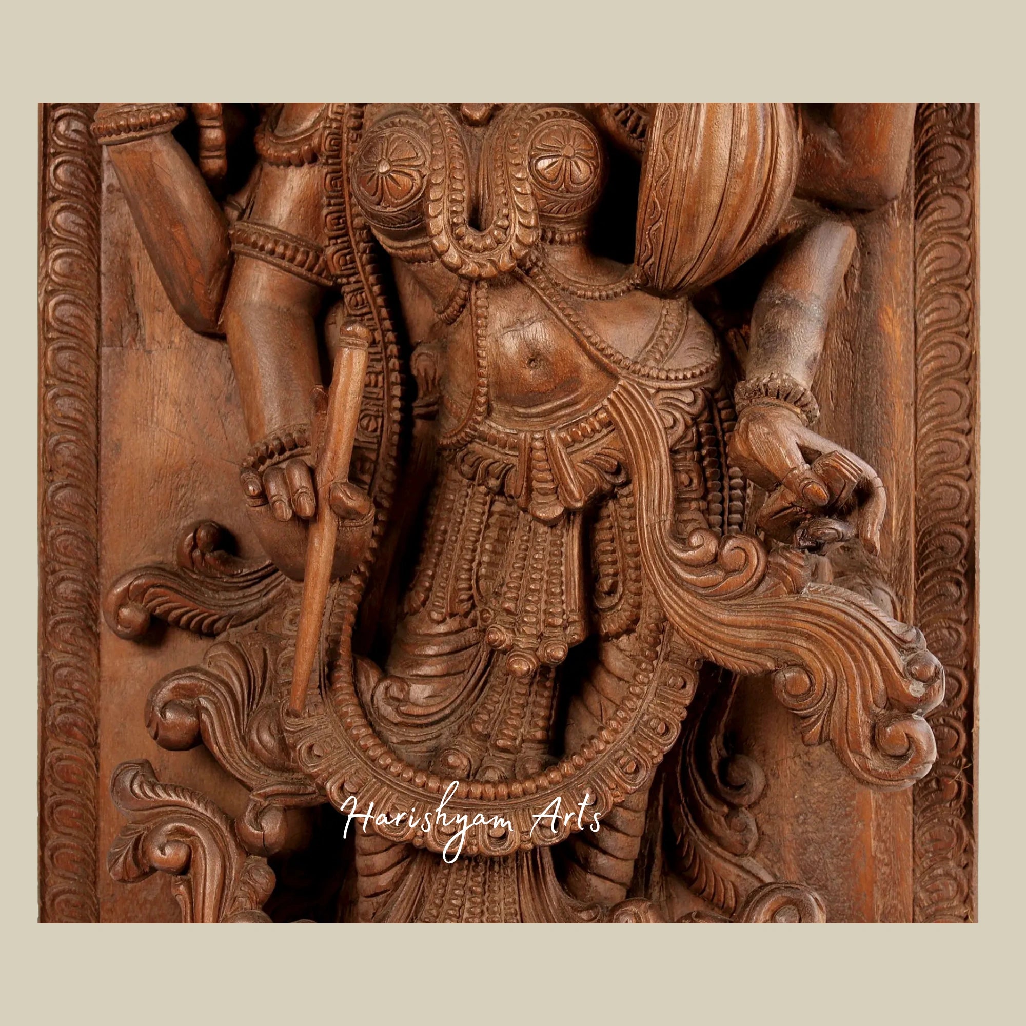 35" Wooden Saraswati Idol for Worship Large Standing Devi Saraswati Wall Panel9