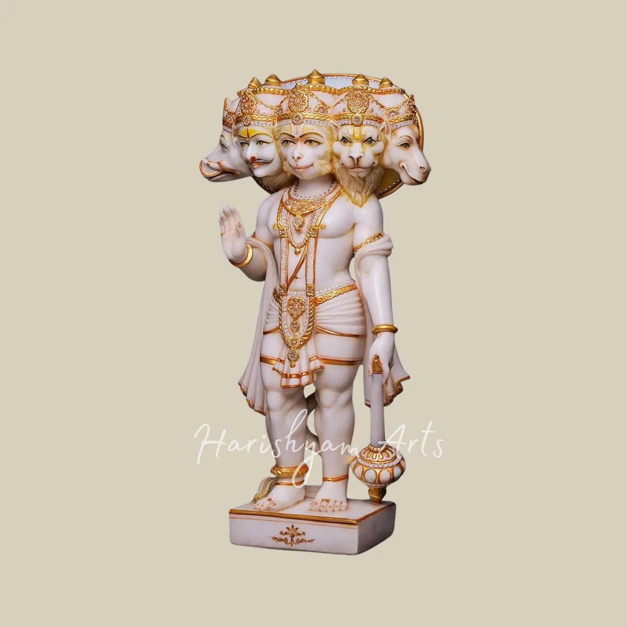 36 Large White Marble Panchmukhi Hanuman Statue