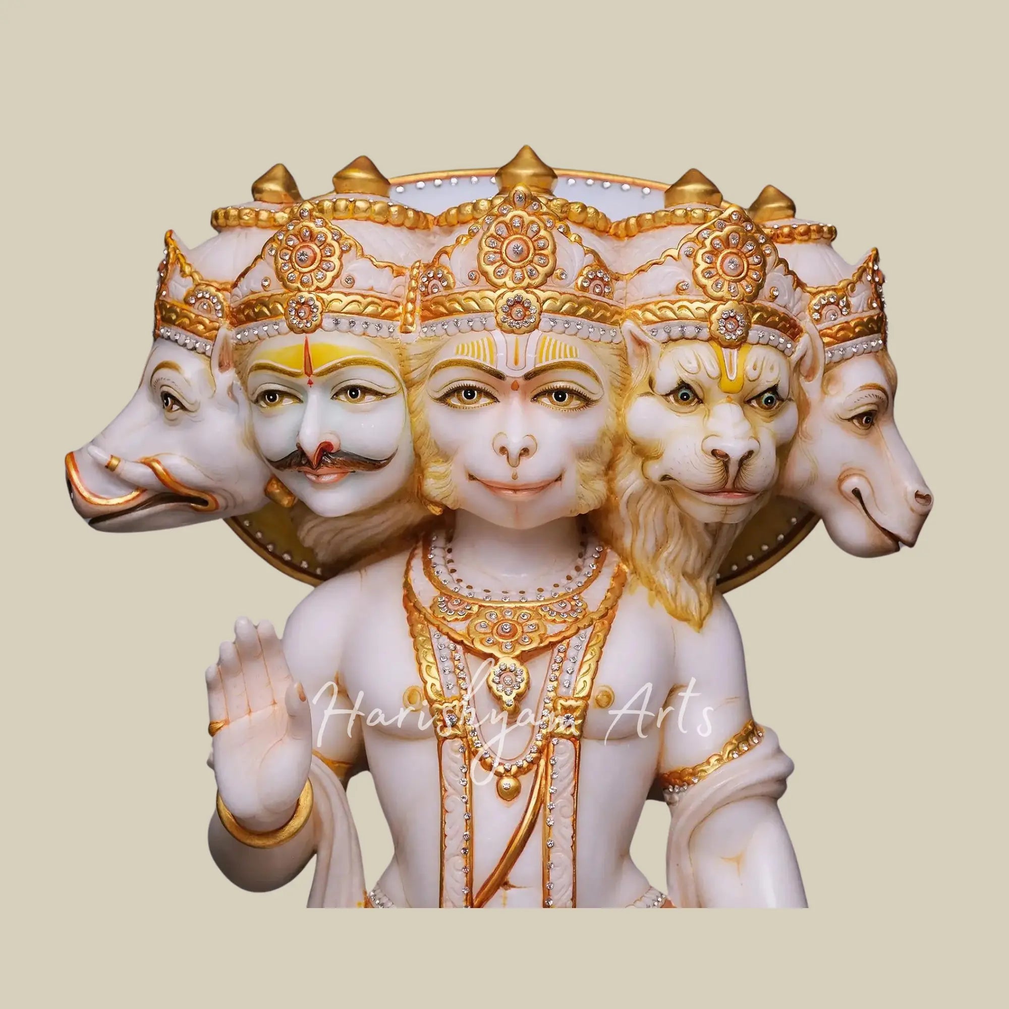 36 Large White Marble Panchmukhi Hanuman Statue3