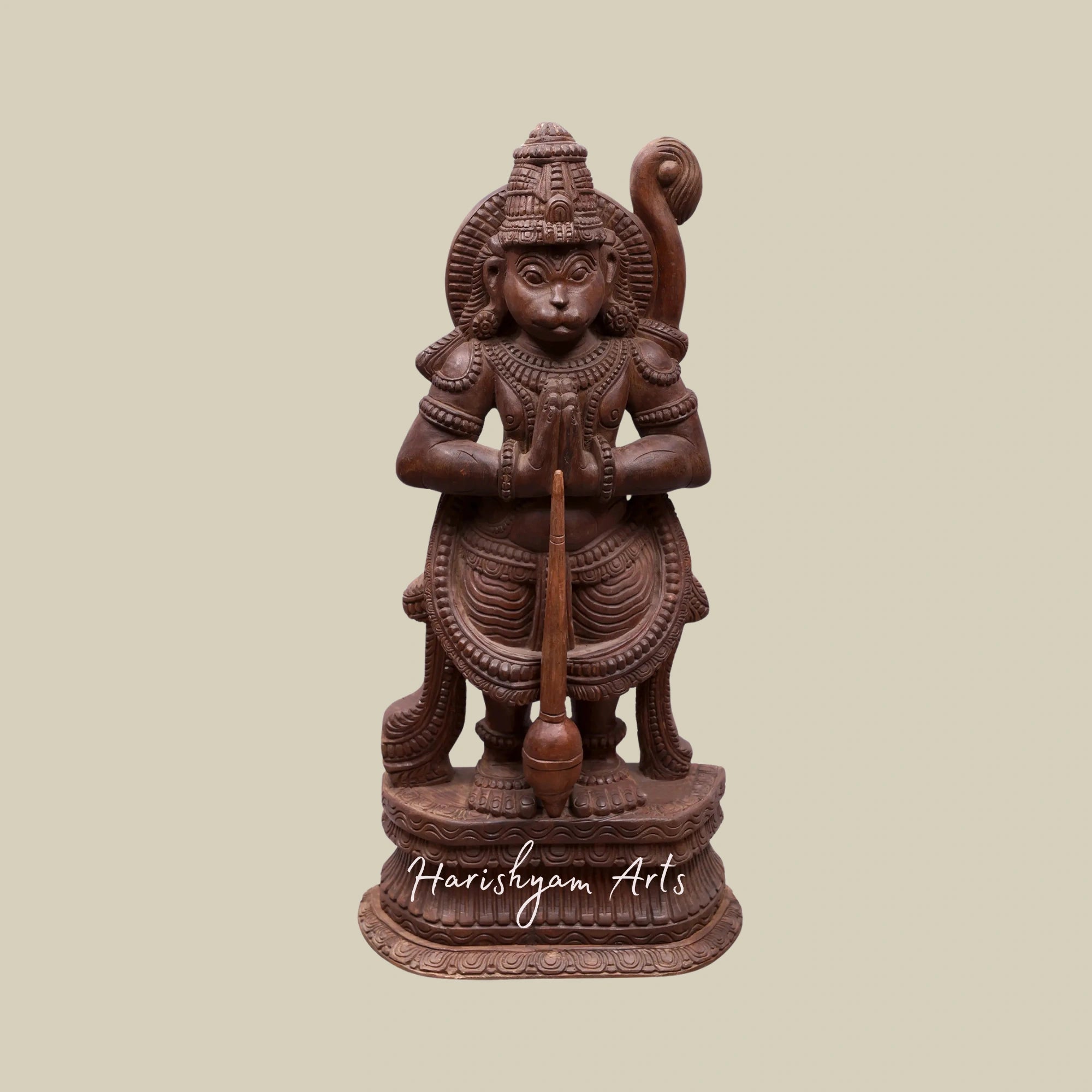 36" Artisan Carved Hanuman Moorti in Namaskar Mudra