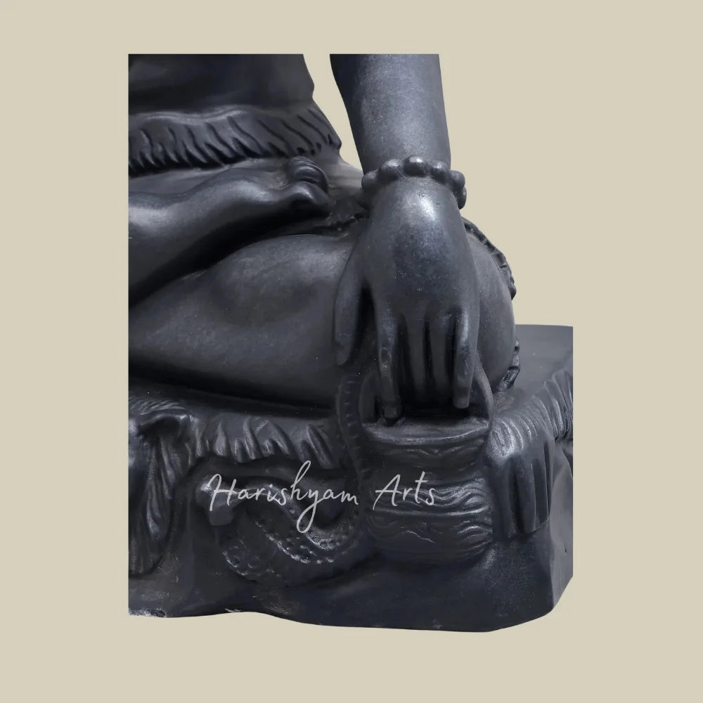 36" Black Marble Lord Shiva Statue in Blessing Pose with Sacred Serpents and Trishul