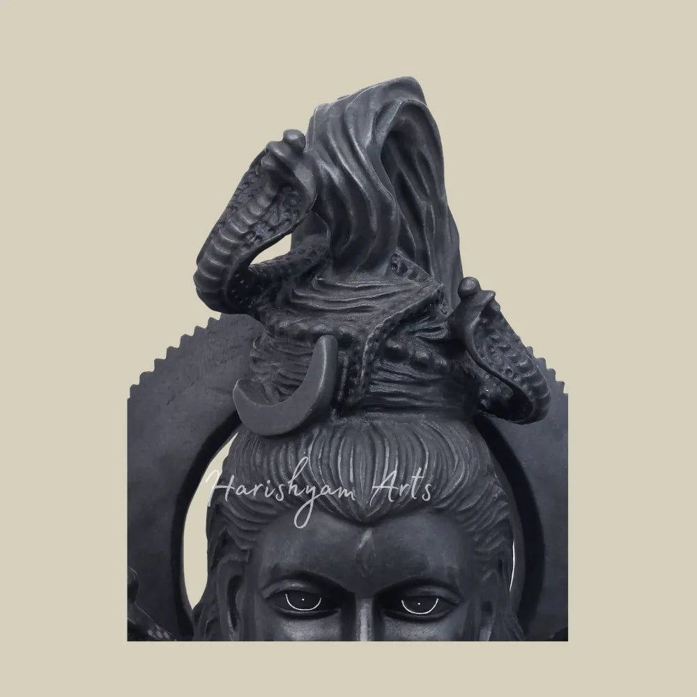 36" Black Marble Lord Shiva Statue in Blessing Pose with Sacred Serpents and Trishul