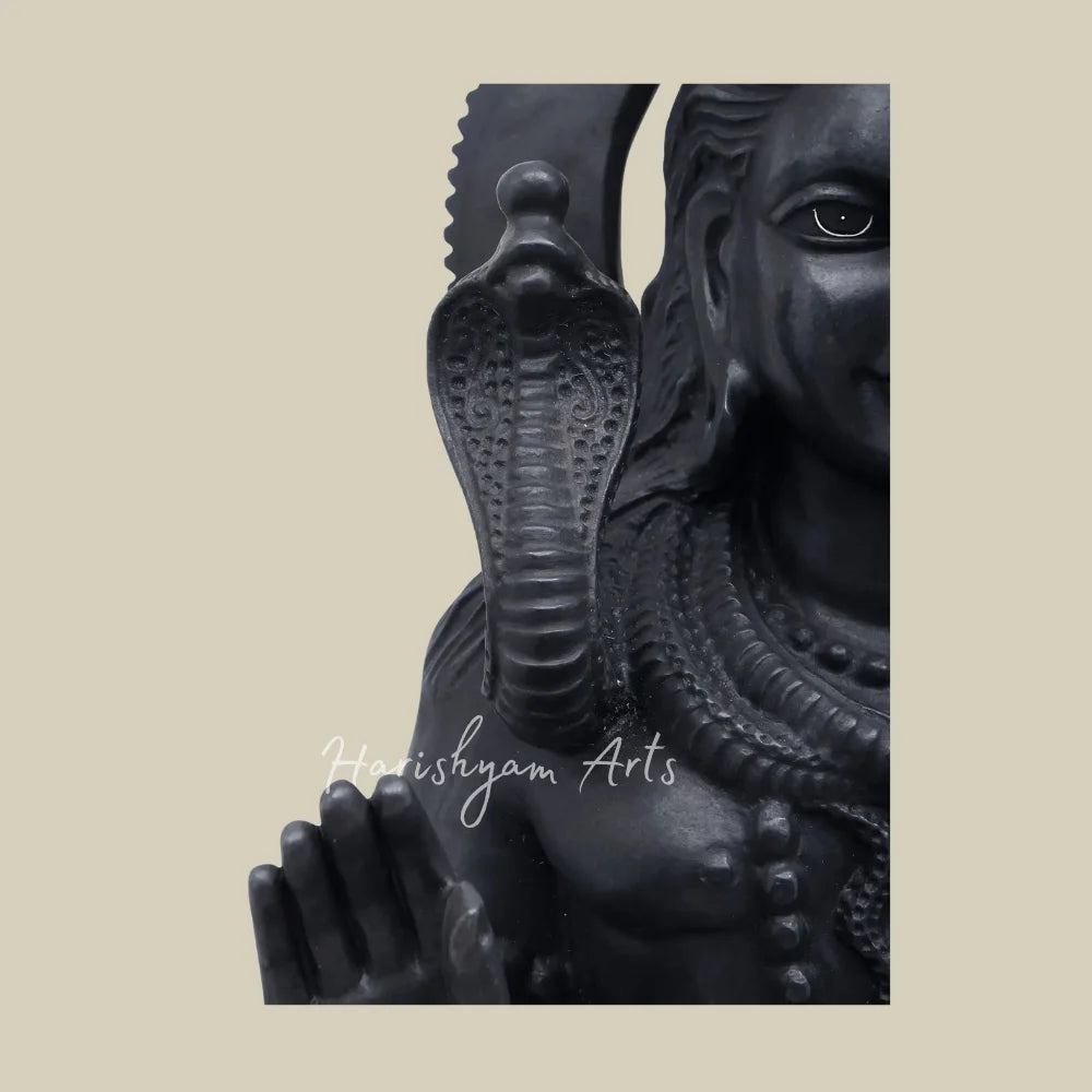 36" Black Marble Lord Shiva Statue in Blessing Pose with Sacred Serpents and Trishul