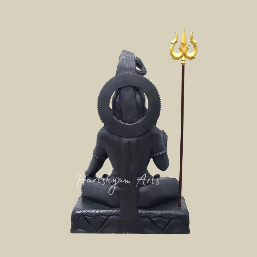 36" Black Marble Lord Shiva Statue in Blessing Pose with Sacred Serpents and Trishul