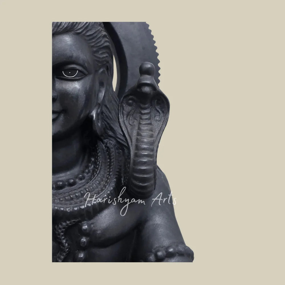 36" Black Marble Lord Shiva Statue in Blessing Pose with Sacred Serpents and Trishul