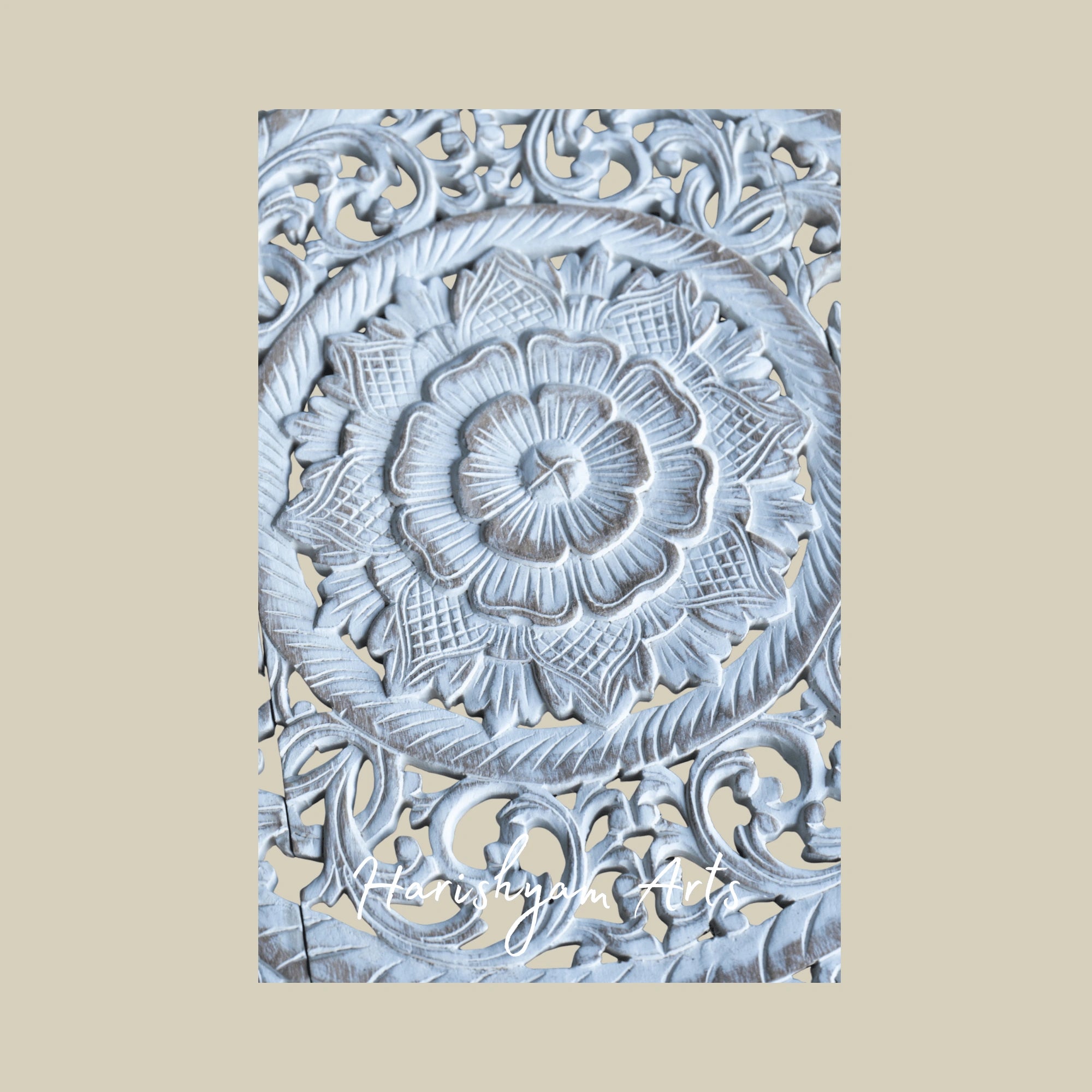 36" Circular Whitewashed Carved Wood Wall Art Hanging