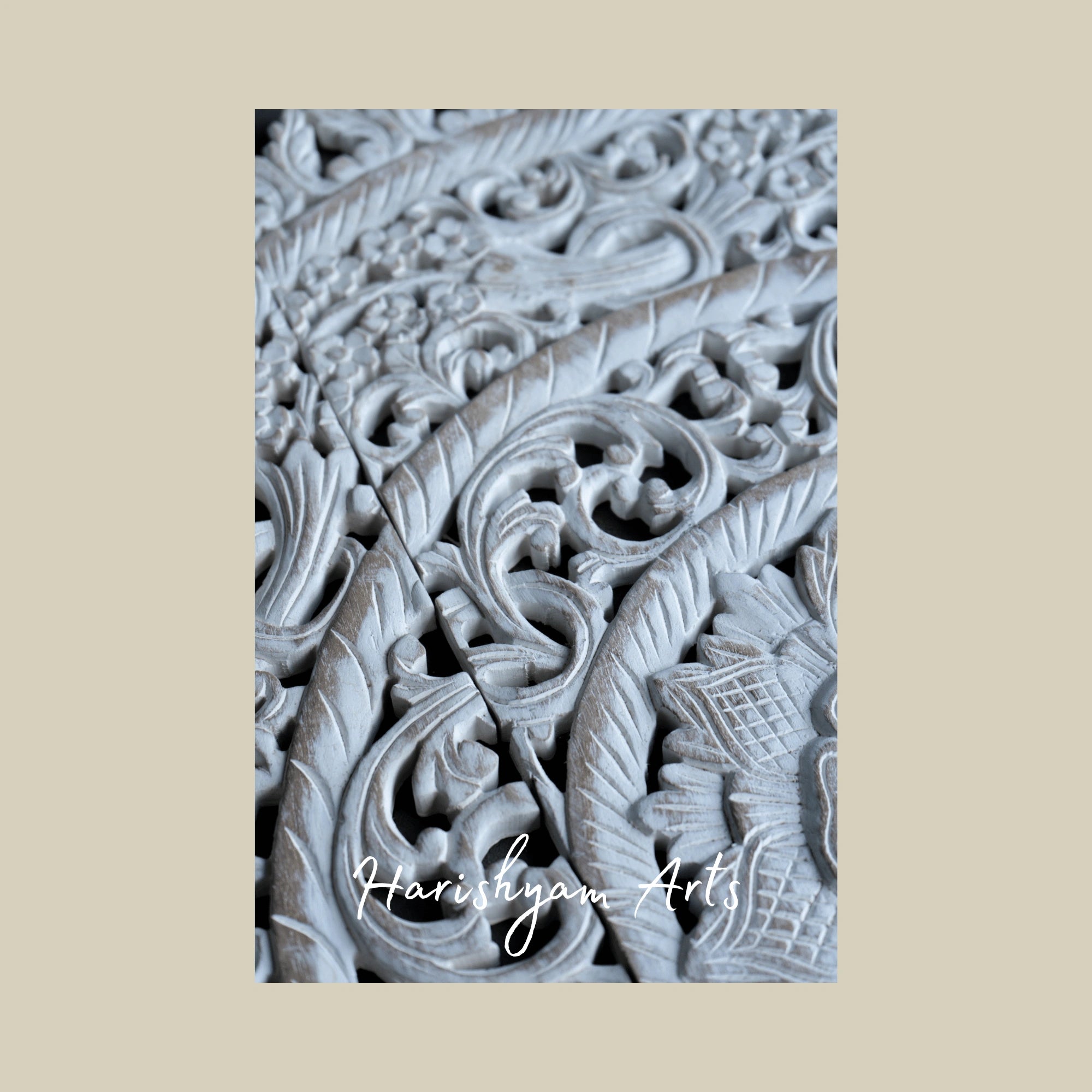36" Circular Whitewashed Carved Wood Wall Art Hanging