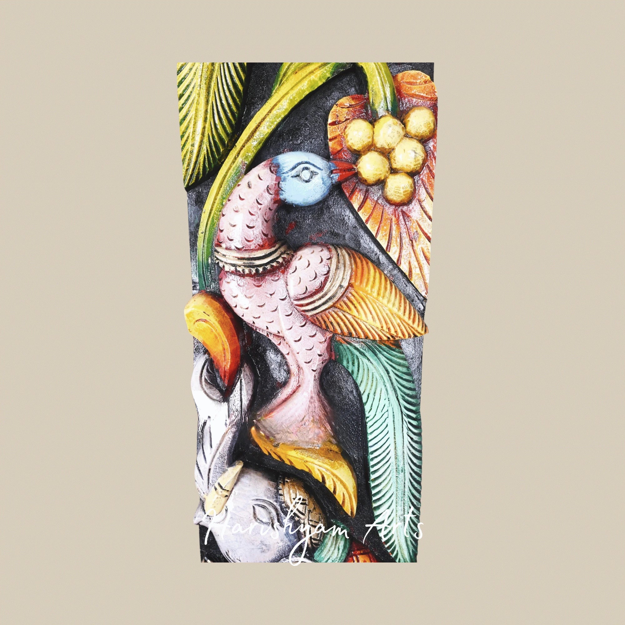 36" Colorful Parrots Feasting on Grapes – Realistic Nature Scene Wooden Wall Panel | Artistic Home Décor