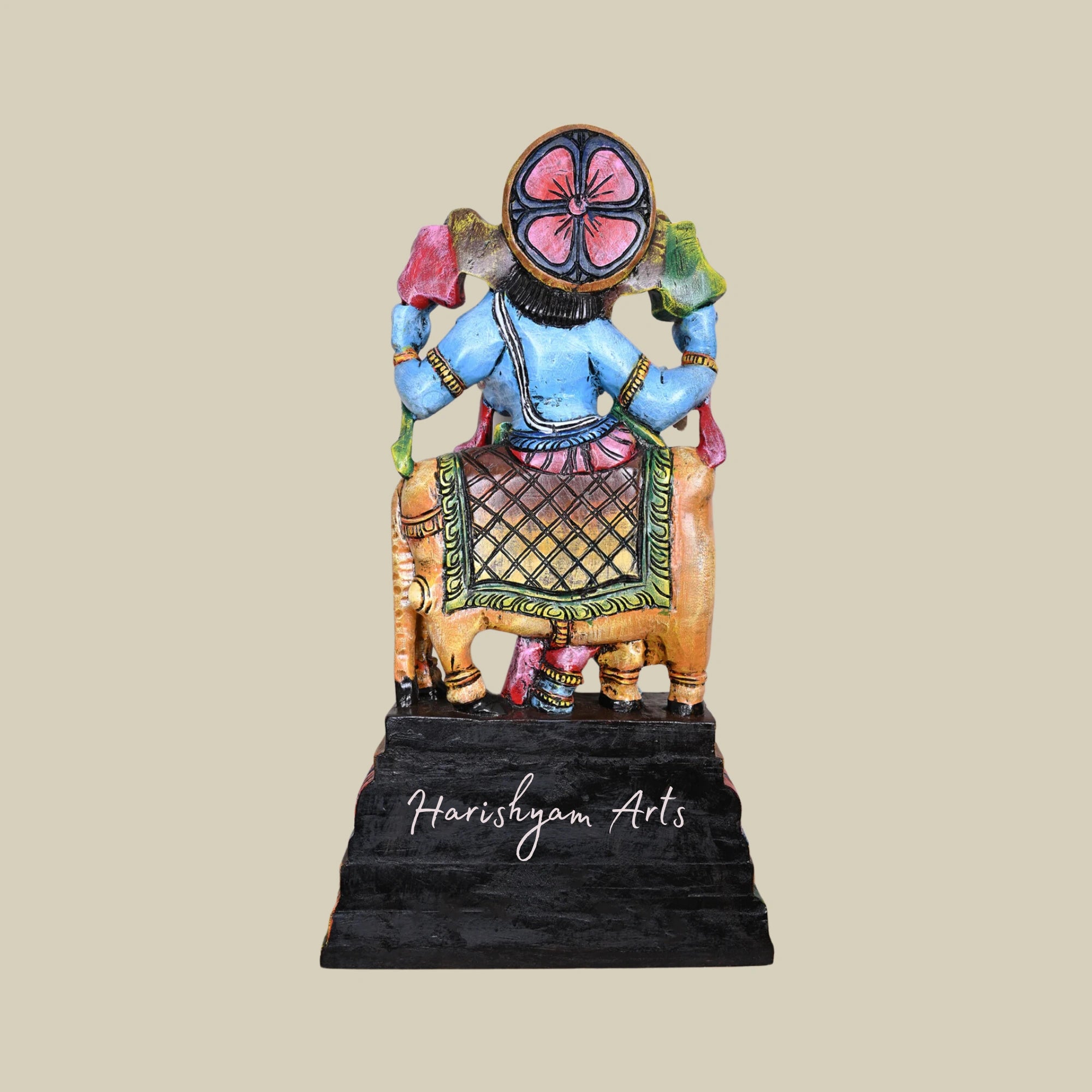 36" Decorative Wooden Krishna Murti, Protector of Cows, Multicoloured Handmade Sculpture for Your Pooja Room3