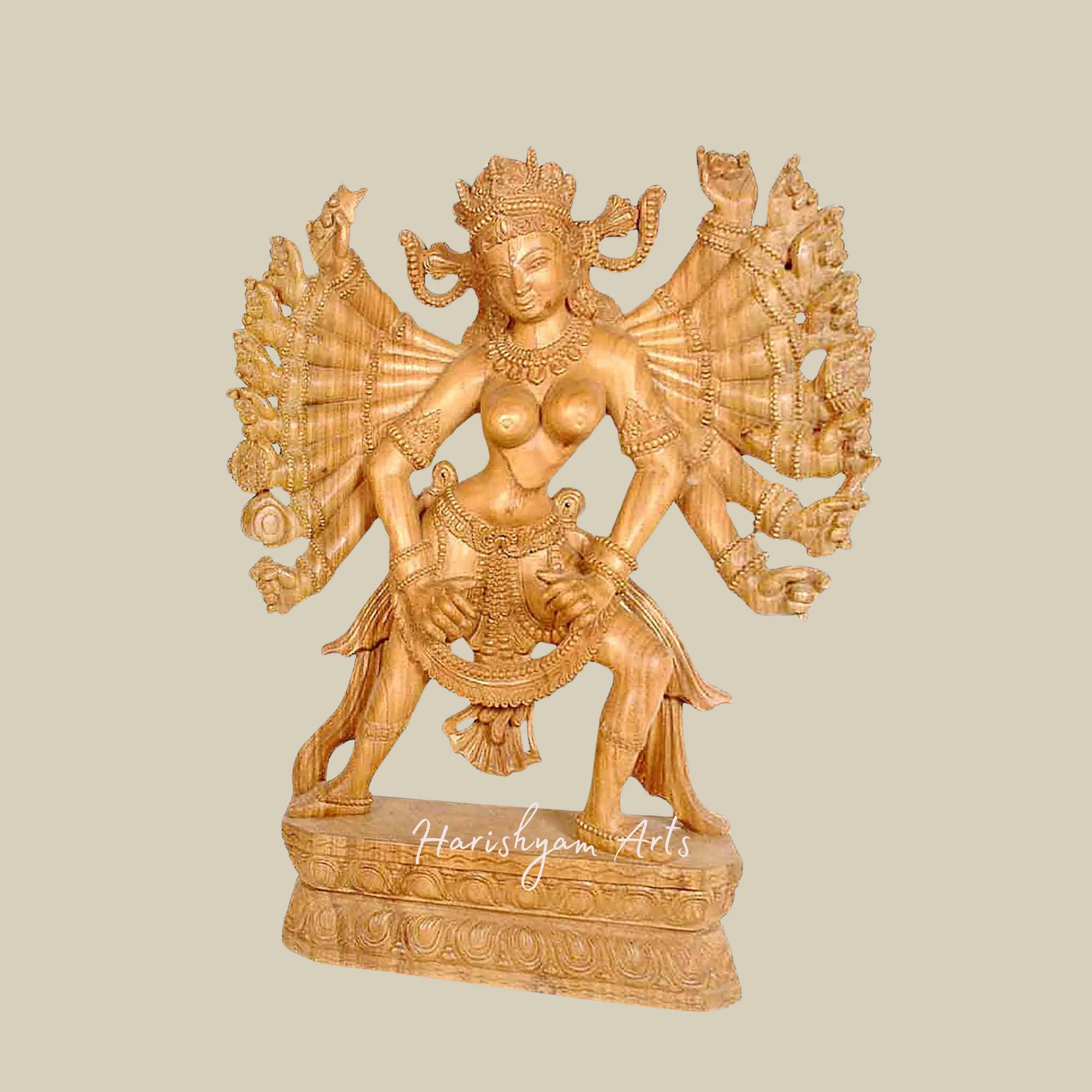 36" Eighteen-Armed Goddess Durga Wooden Sculpture Handcrafted Durga Idol in Wood5