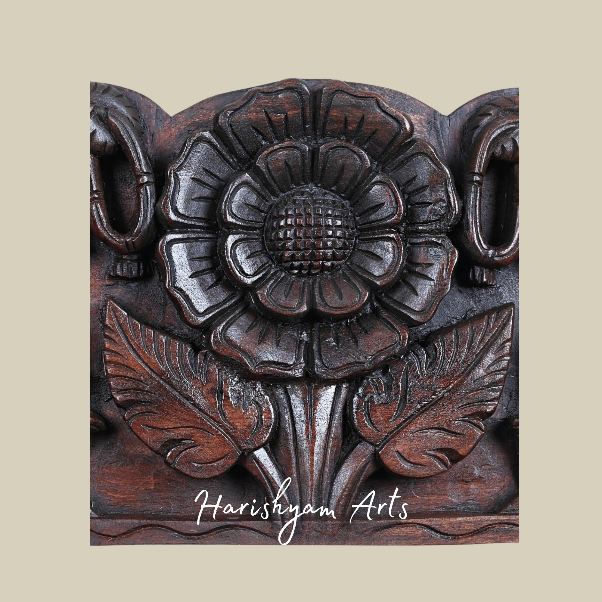 36" Elegant Floral Motif with Elephants & Hamsa Birds Carved Wooden Wall Art
