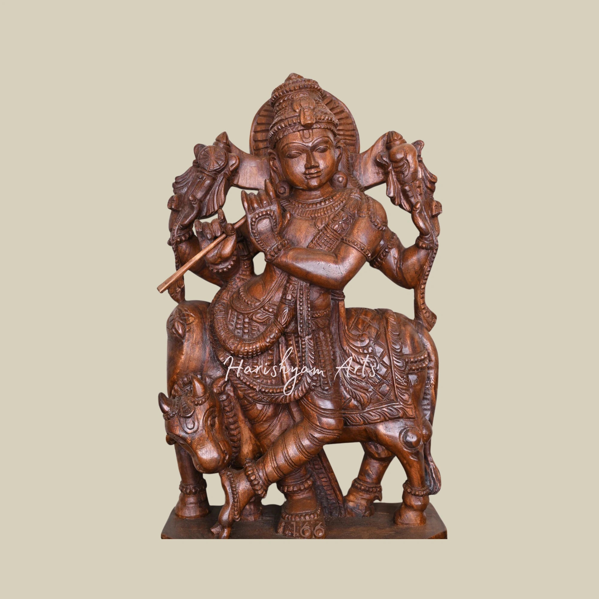 36" Exquisite Krishna Statue Craftsmanship in Wood1