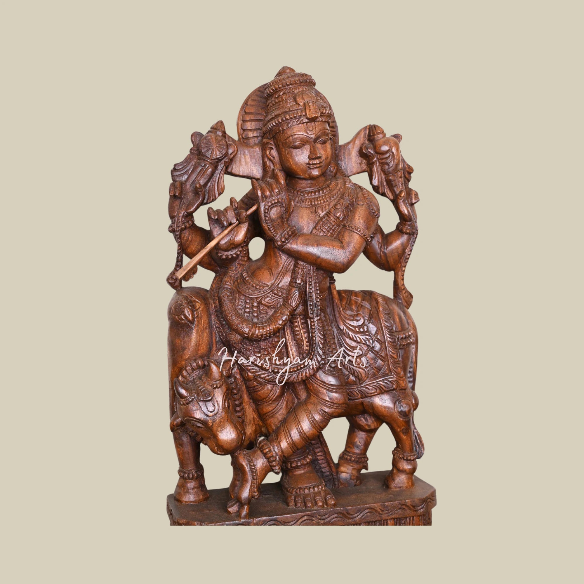 36" Exquisite Krishna Statue Craftsmanship in Wood2