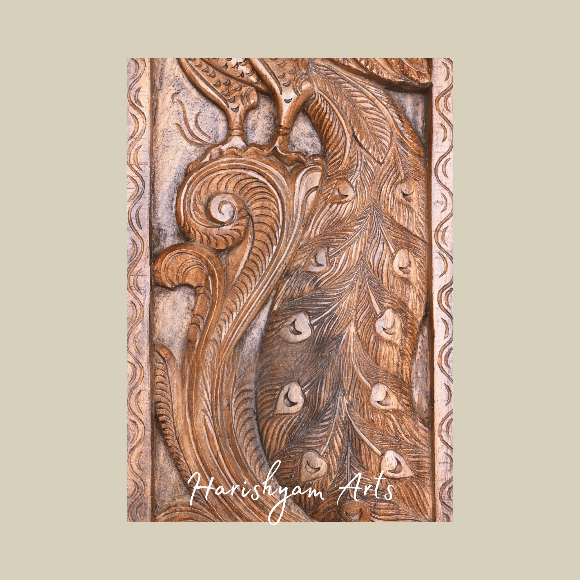 36" Graceful Peacock on Floral Tree – Vertical Wooden Wall Hanging for Entrance or Hall Décor