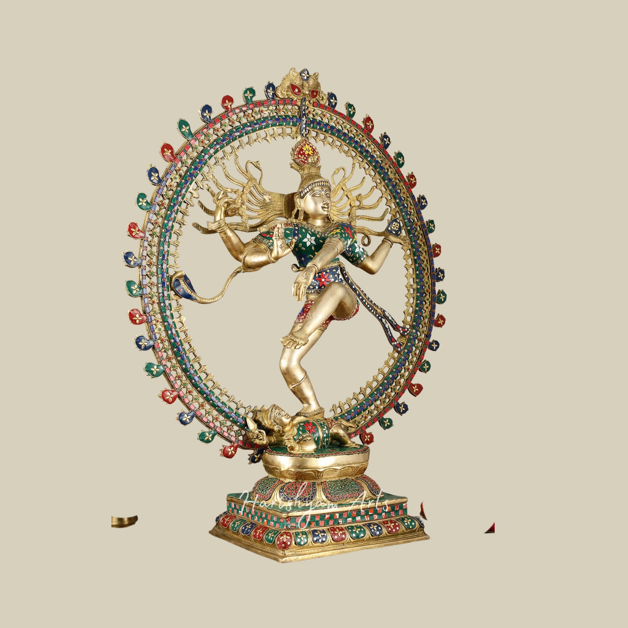 36" Grand Handcrafted Brass Nataraja Statue with Fine Stone Embellishments