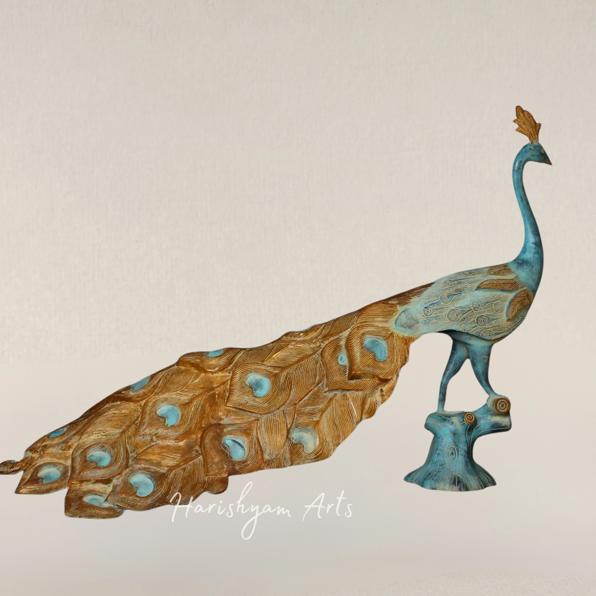 36" Grand Majestic Peacock Brass Ornament for Luxe Interior Display