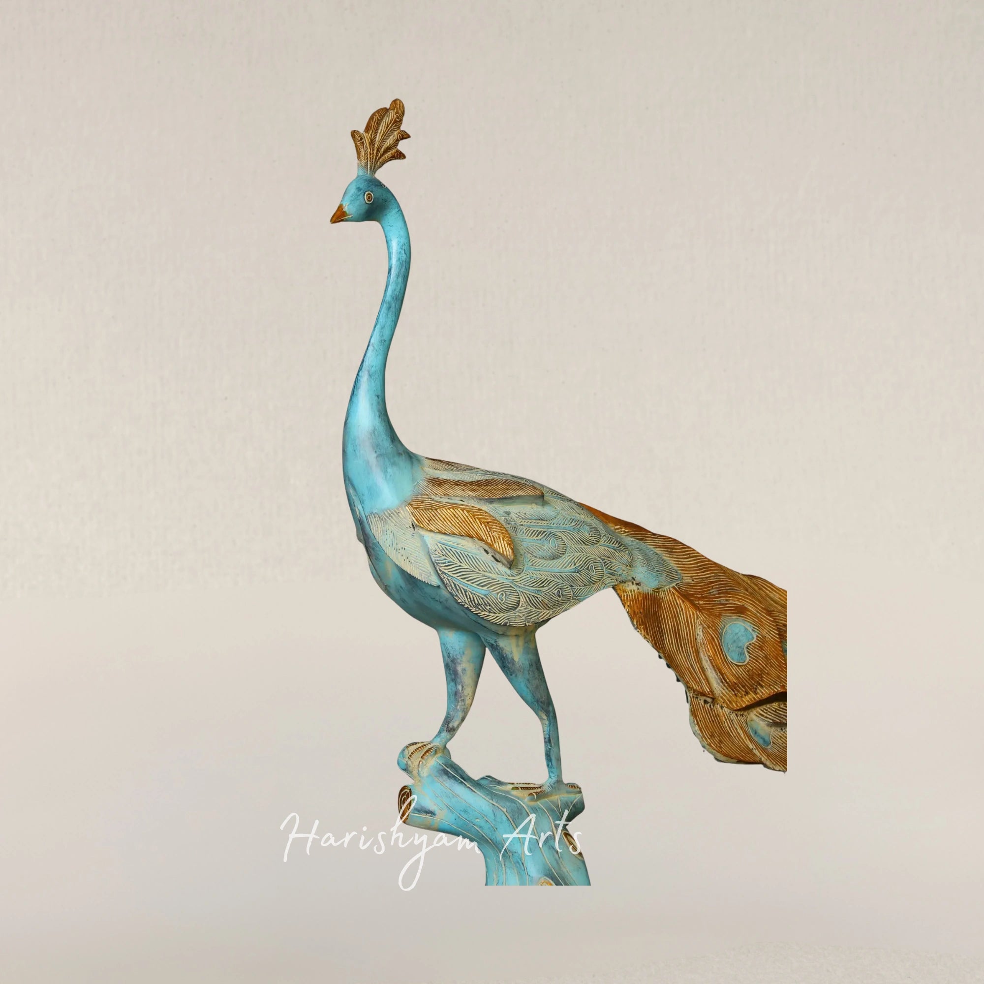 36" Grand Majestic Peacock Brass Ornament for Luxe Interior Display