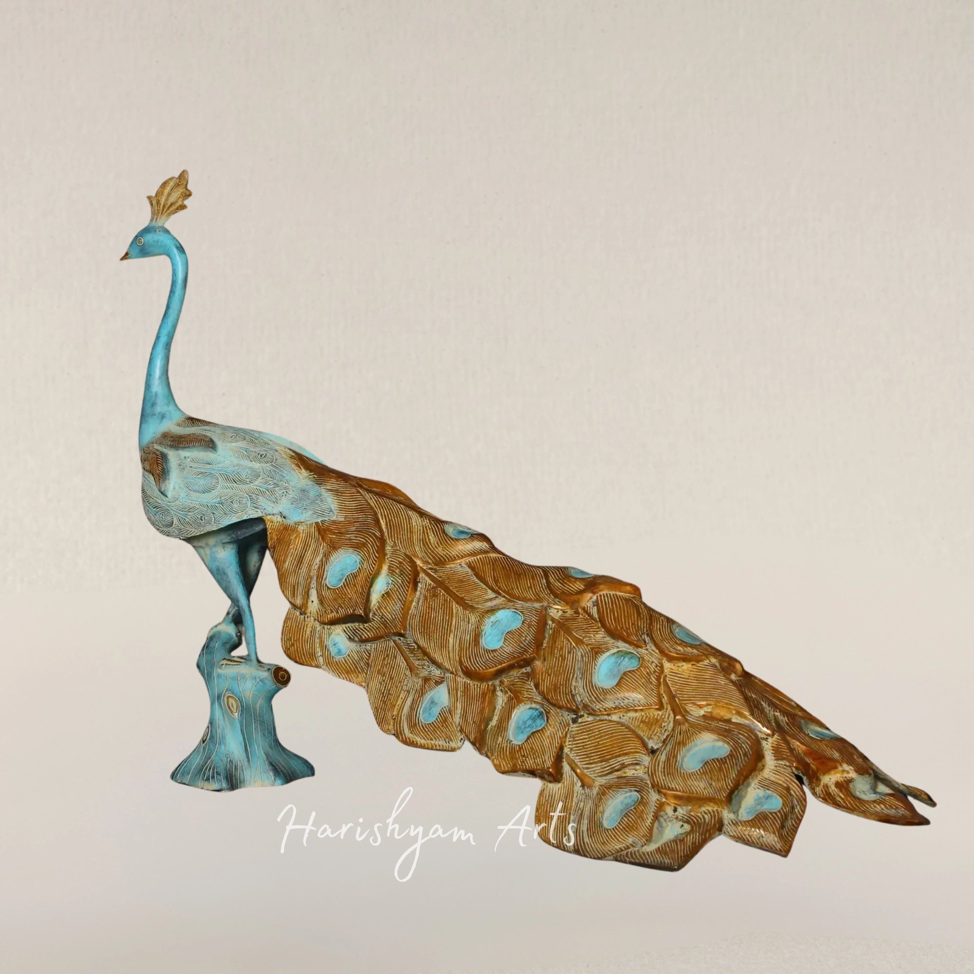 36" Grand Majestic Peacock Brass Ornament for Luxe Interior Display