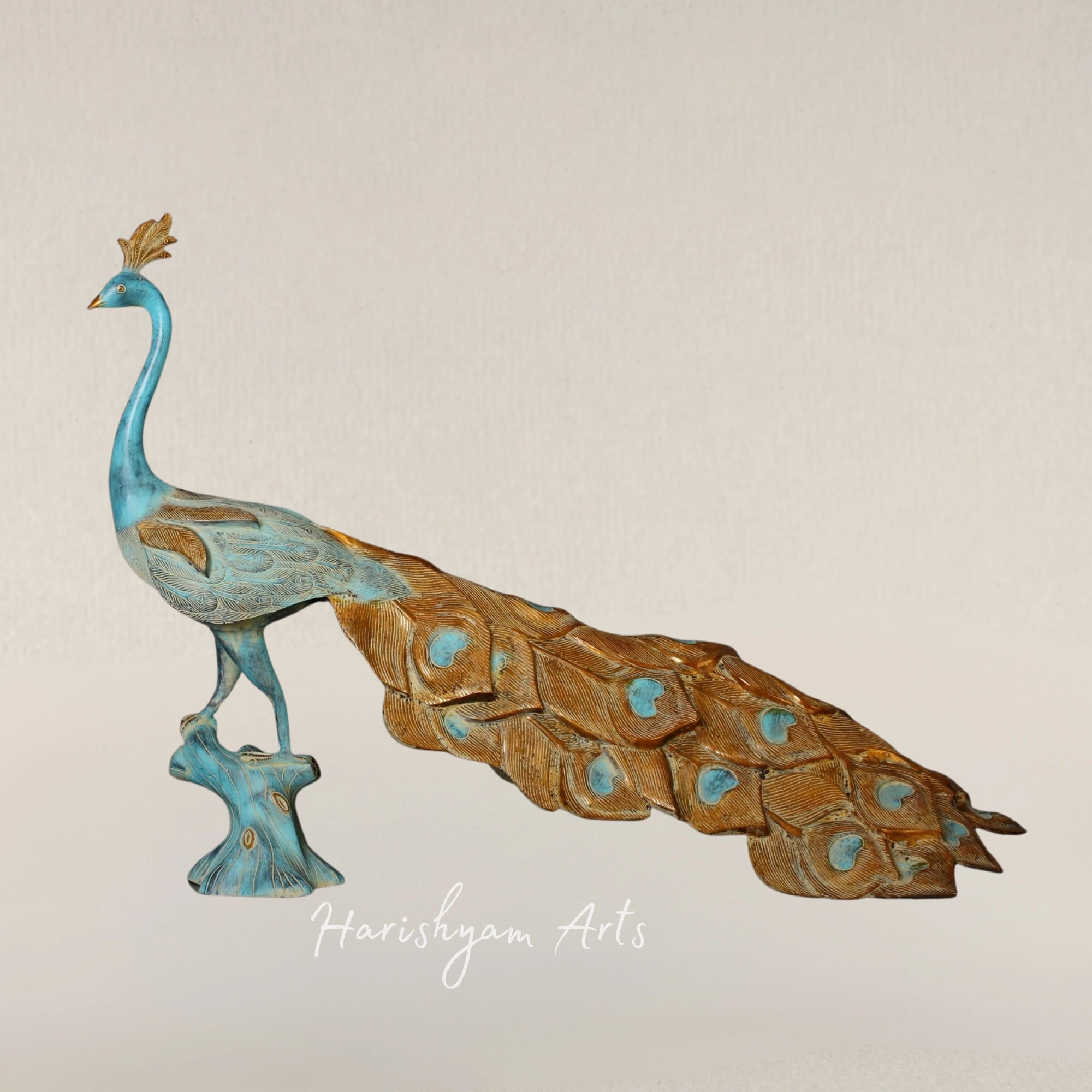 36" Grand Majestic Peacock Brass Ornament for Luxe Interior Display