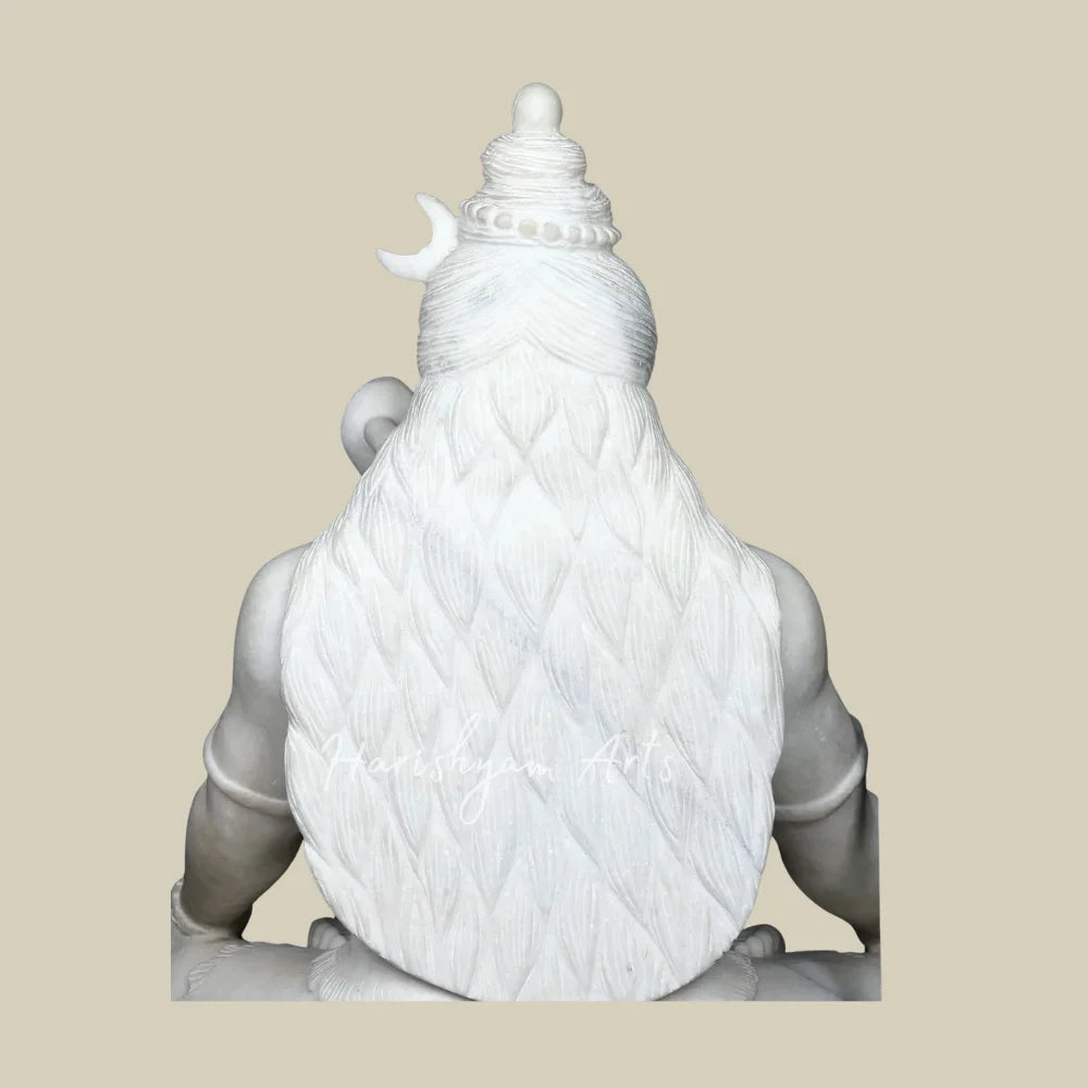 36" Hand Carved White Marble Shiva Murti with Crescent Moon and Serpent for Hindu Worship