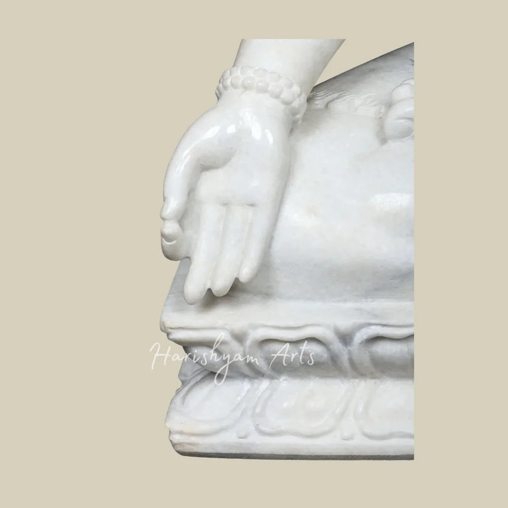 36" Hand Carved White Marble Shiva Murti with Crescent Moon and Serpent for Hindu Worship