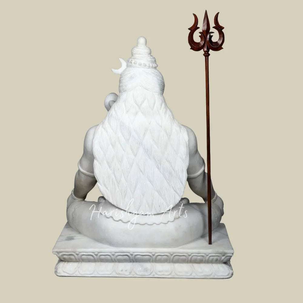 36" Hand Carved White Marble Shiva Murti with Crescent Moon and Serpent for Hindu Worship