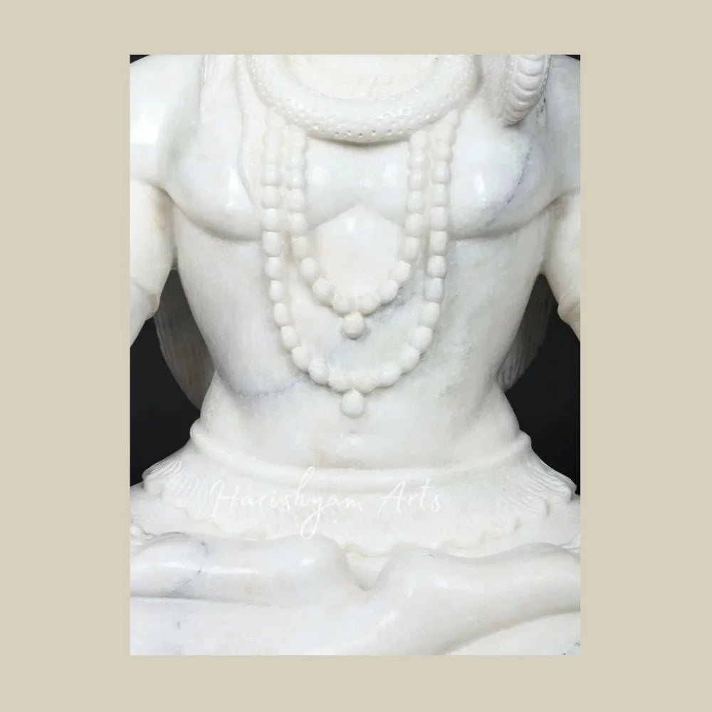 36" Hand Carved White Marble Shiva Murti with Crescent Moon and Serpent for Hindu Worship