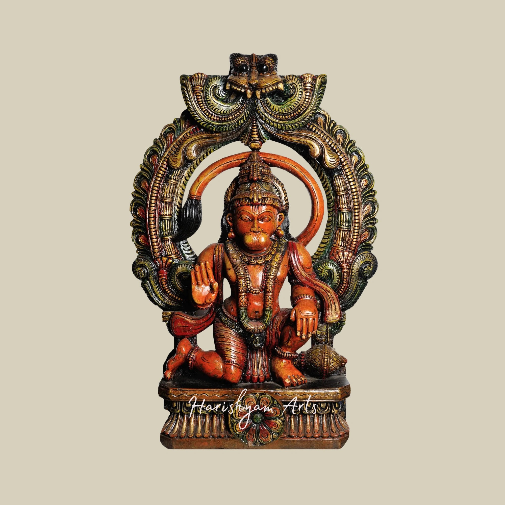 36" Handcrafted Hanuman Statue in Temple Aureole