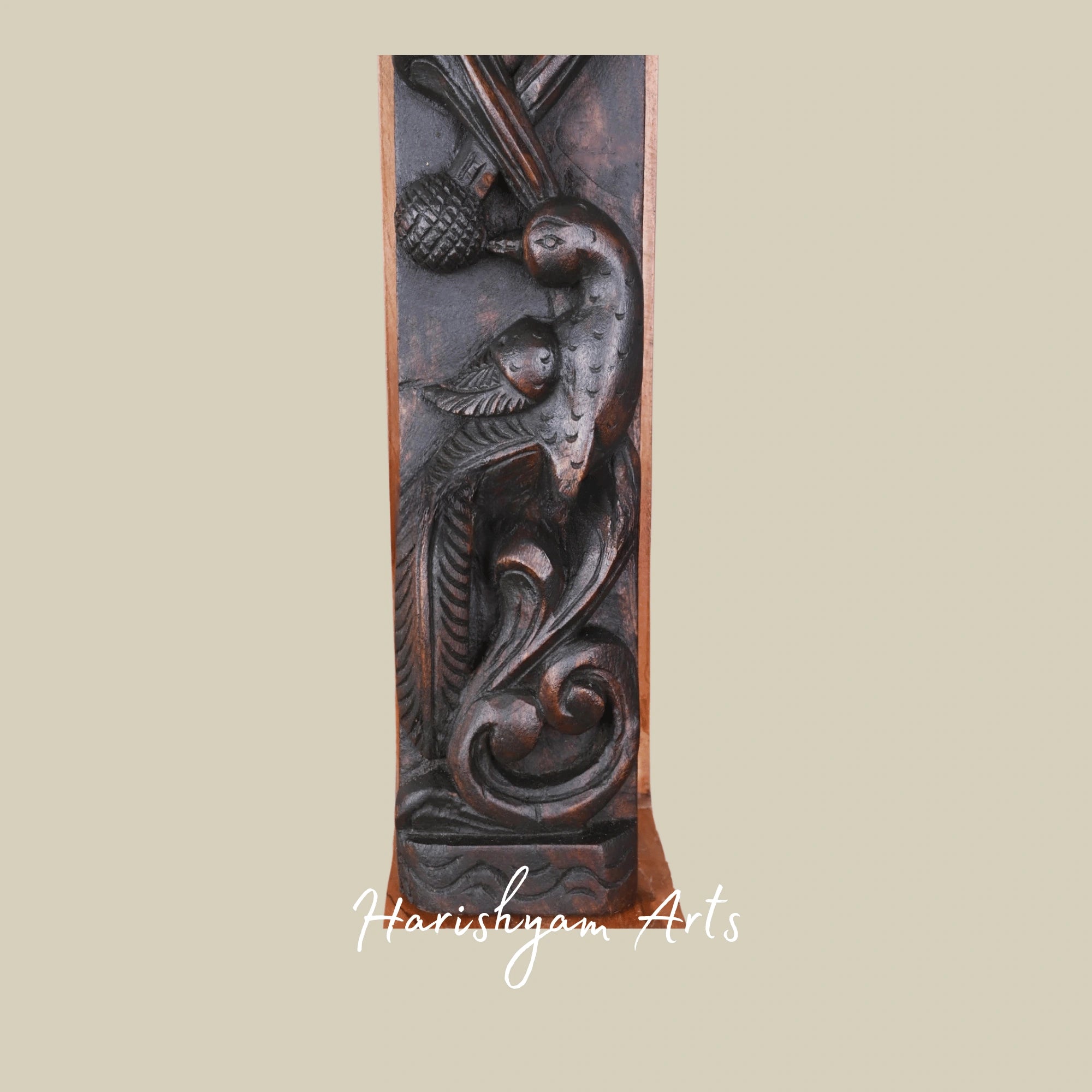 36" Handcrafted Wooden Wall Art – Twin Parrots on Tree with Natural Brown Finish | Elegant Door Accent Panel