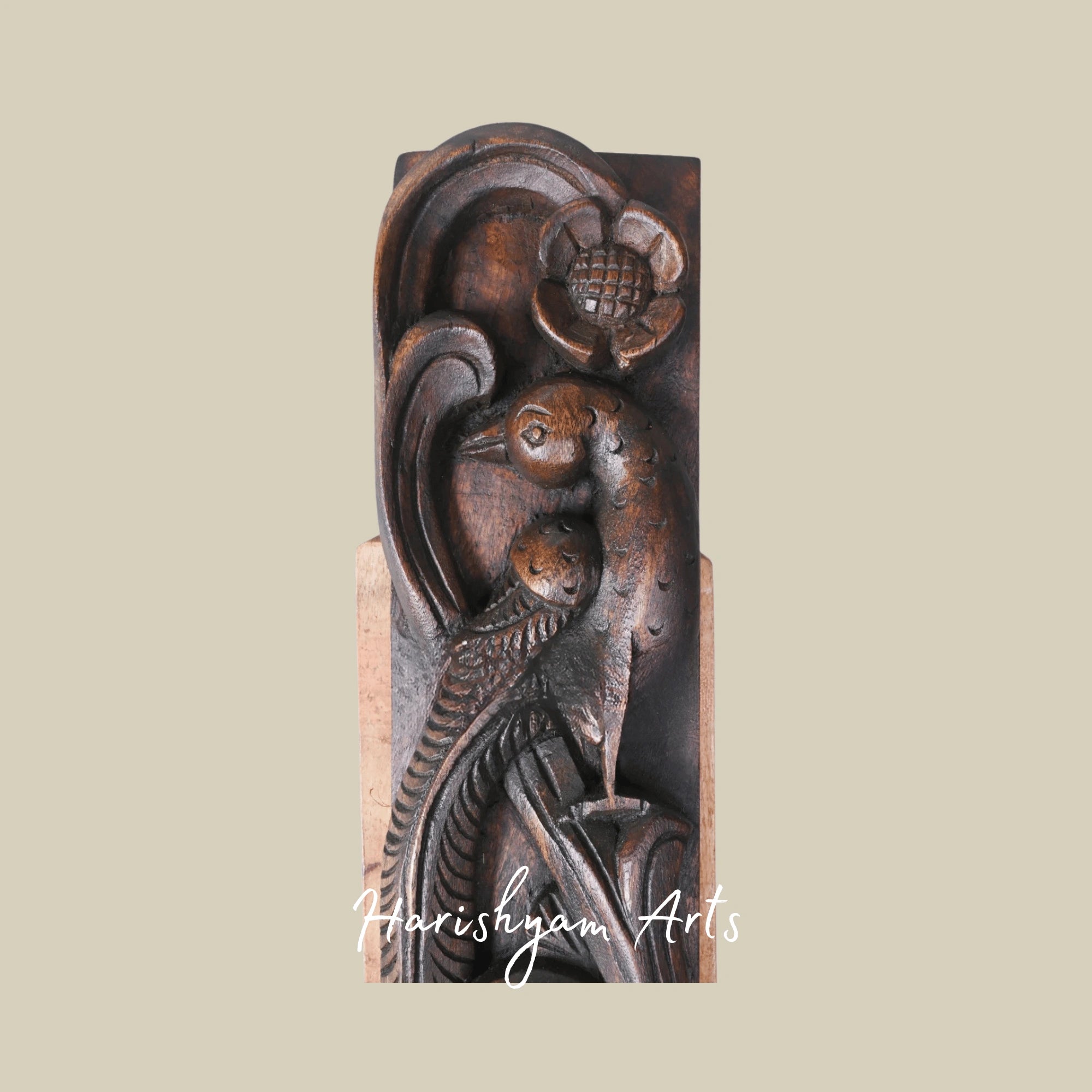36" Handcrafted Wooden Wall Art – Twin Parrots on Tree with Natural Brown Finish | Elegant Door Accent Panel