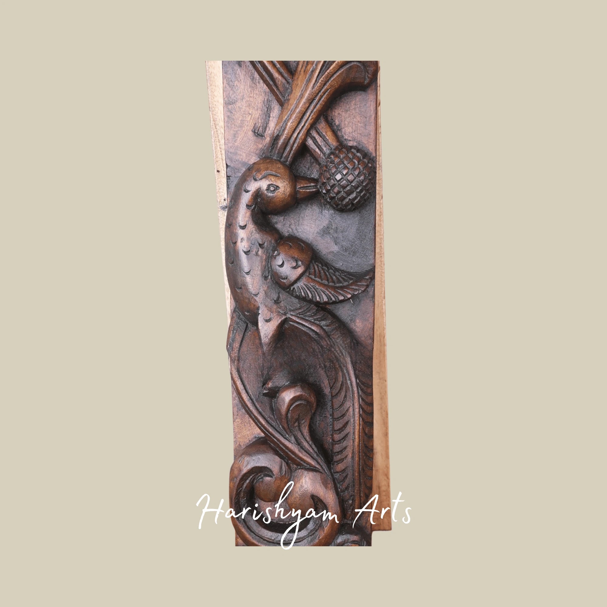 36" Handcrafted Wooden Wall Art – Twin Parrots on Tree with Natural Brown Finish | Elegant Door Accent Panel