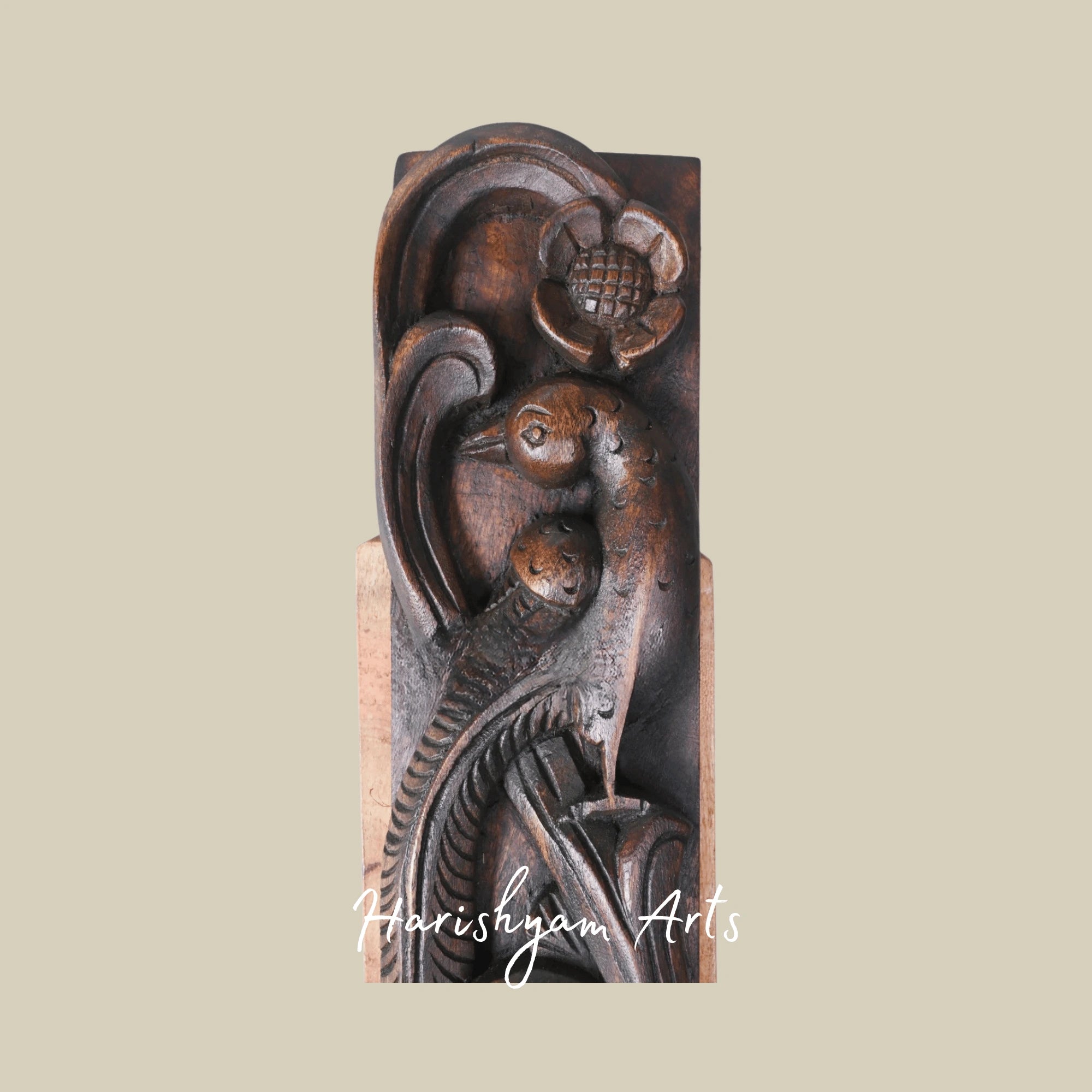 36" Handcrafted Wooden Wall Art – Twin Parrots on Tree with Natural Brown Finish | Elegant Door Accent Panel