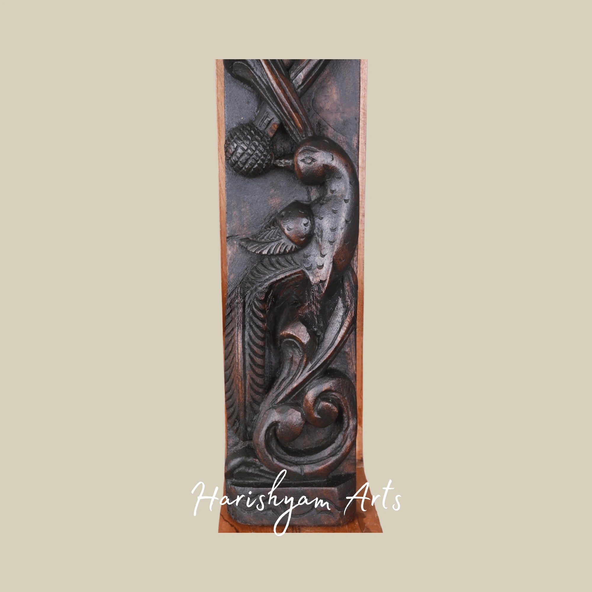 36" Handcrafted Wooden Wall Art – Twin Parrots on Tree with Natural Brown Finish | Elegant Door Accent Panel