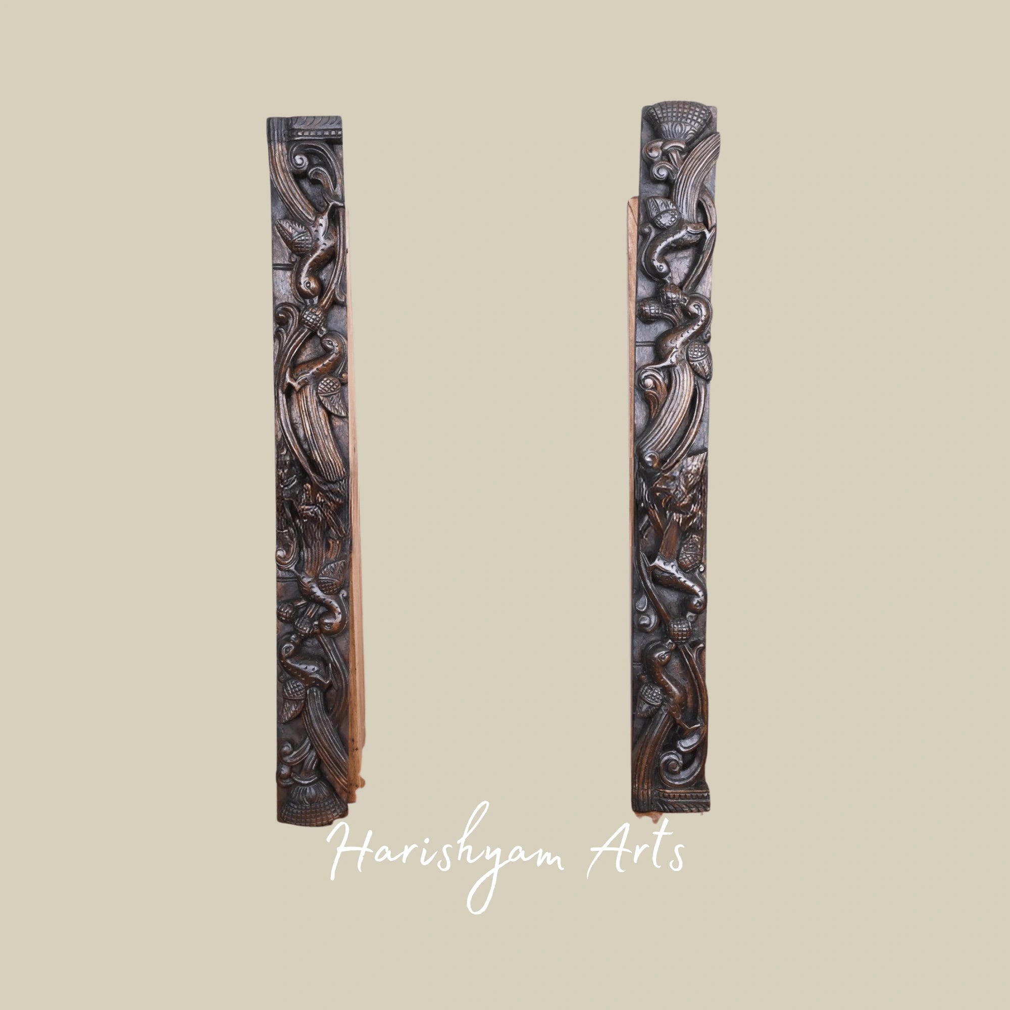 36" Handcrafted Wooden Wall Art – Twin Parrots on Tree with Natural Brown Finish | Elegant Door Accent Panel
