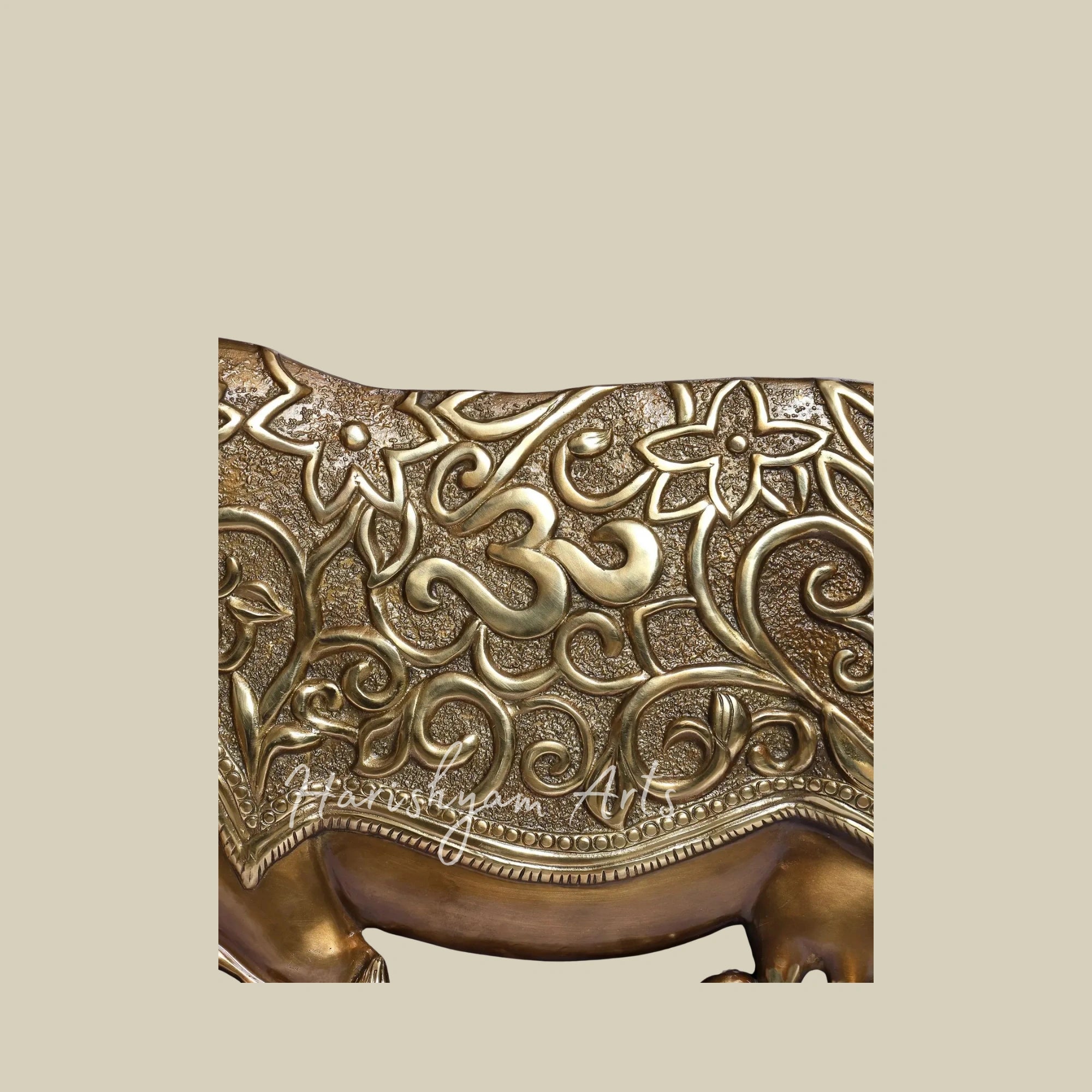 36" Kamadhenu Cow and Calf Brass Wall Panel with Carved Wooden Frame