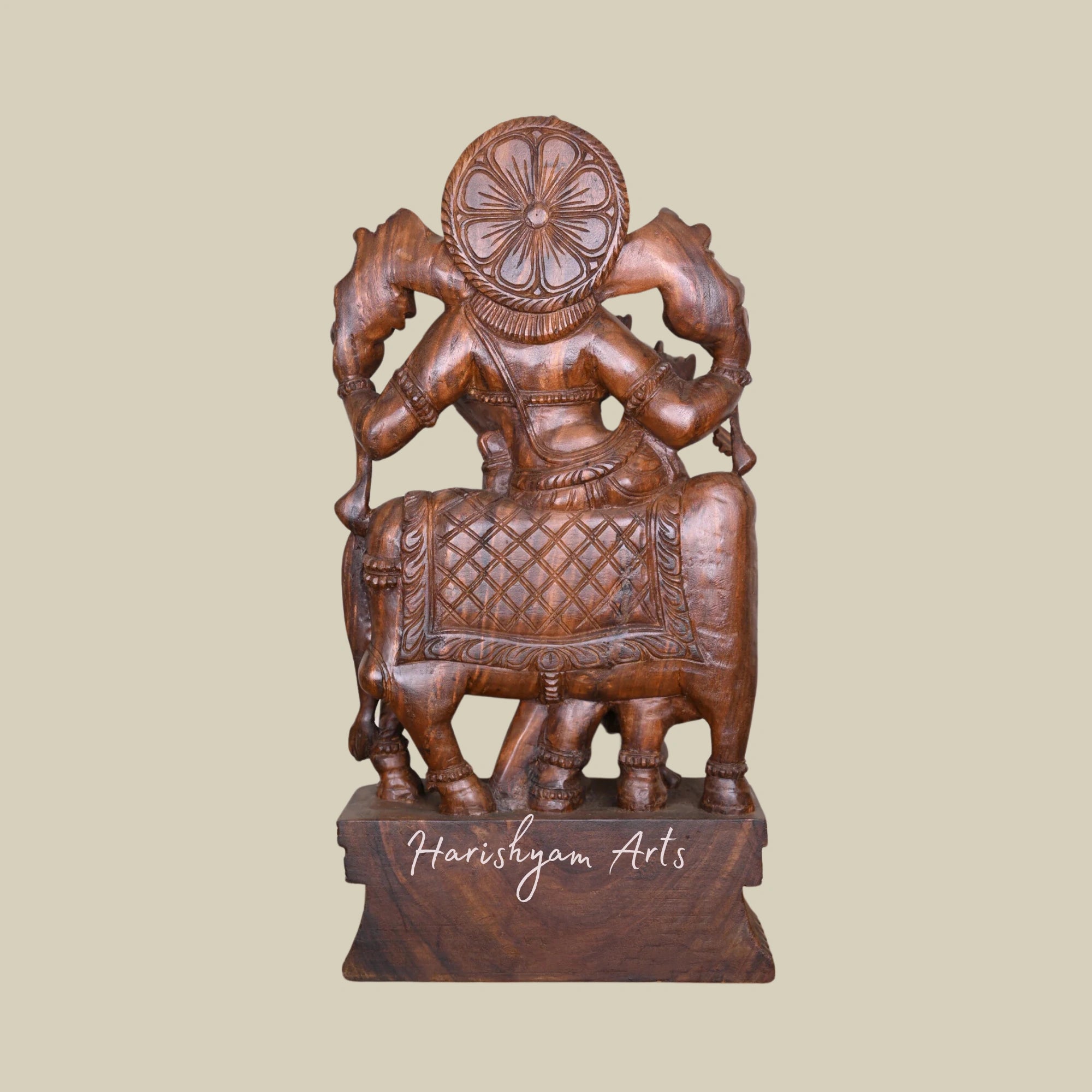 36" Krishna Statue in Wood for Temple, Standing with Cow and Playing Flute4