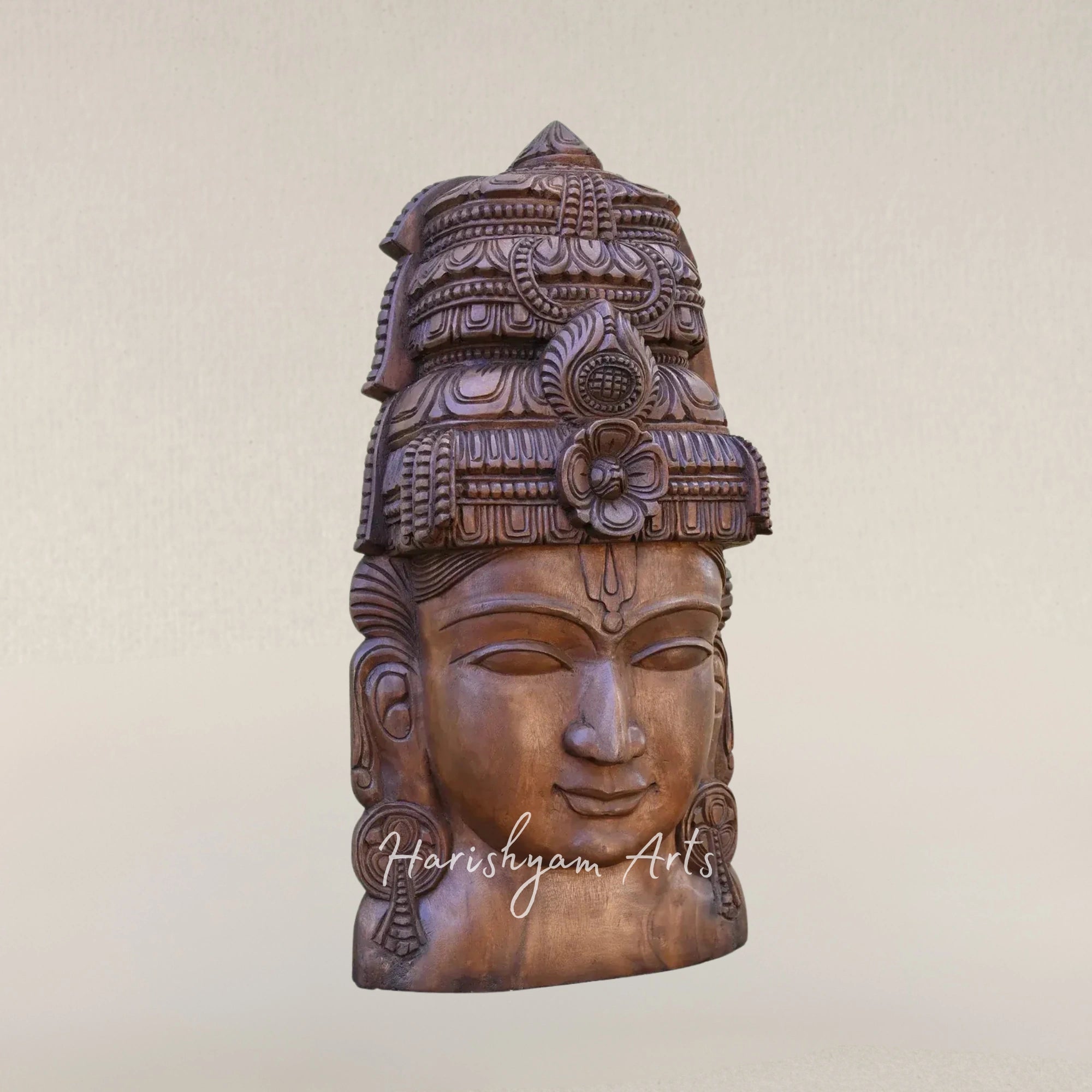 36" Lord Vishnu Wooden Wall Mounted Head Sculpture