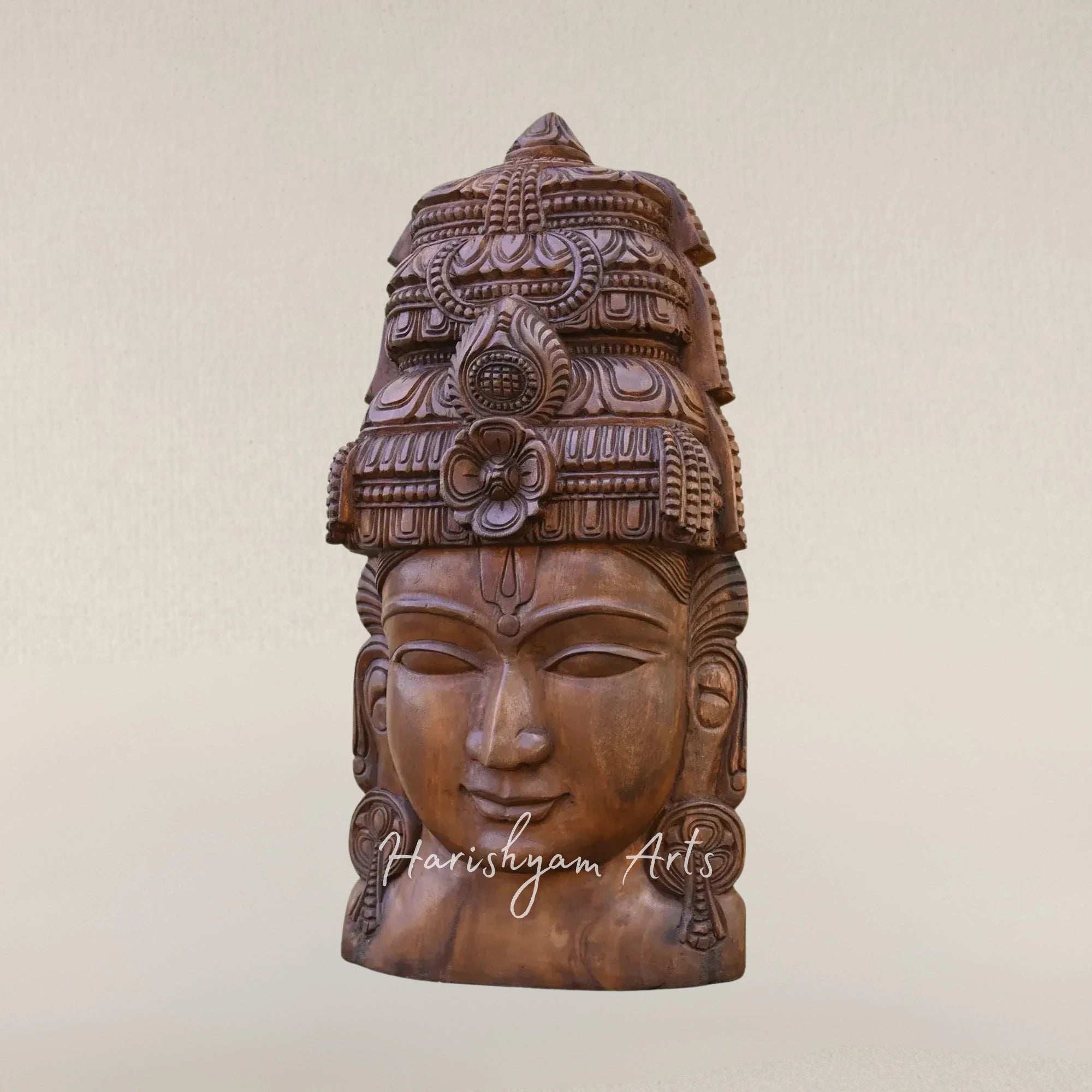 36" Lord Vishnu Wooden Wall Mounted Head Sculpture