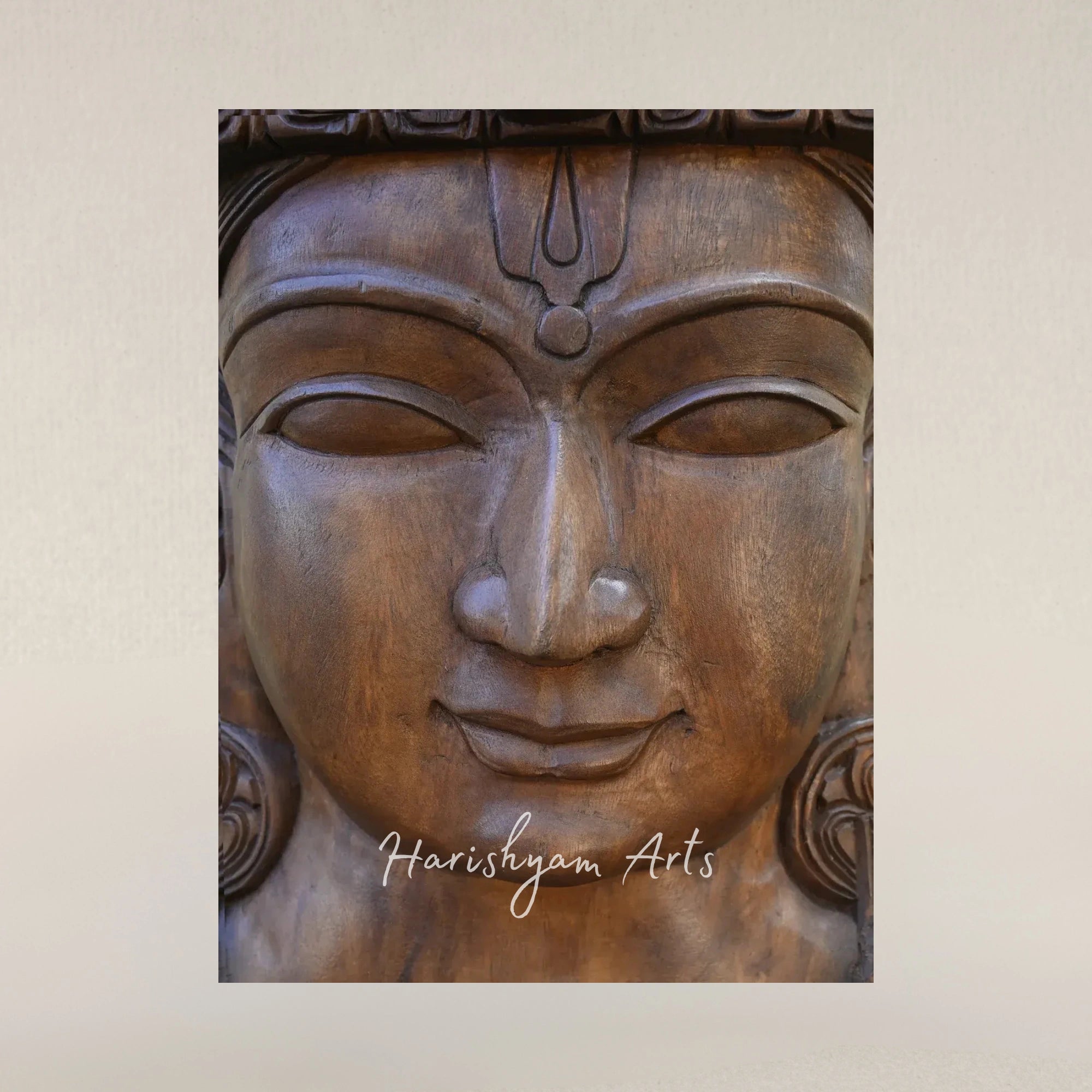 36" Lord Vishnu Wooden Wall Mounted Head Sculpture