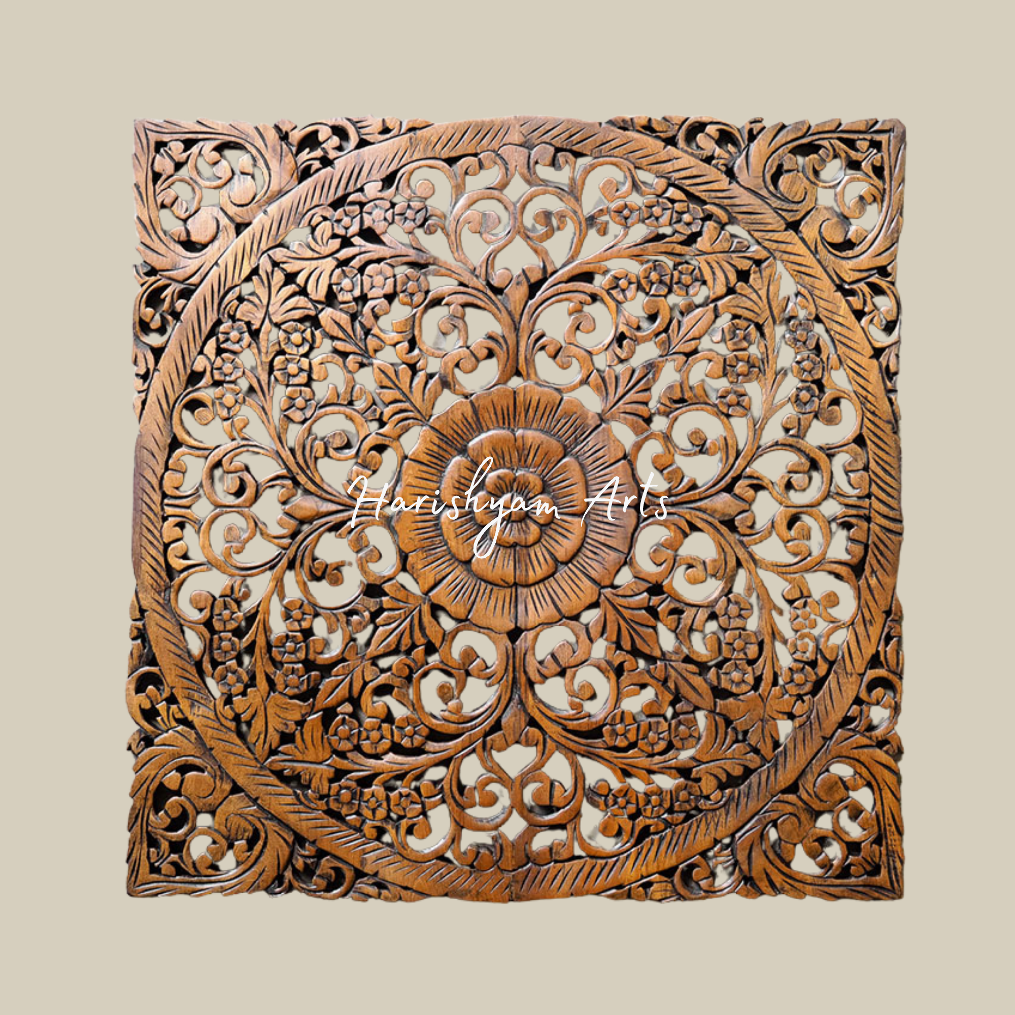 36" Lotus Flower Panels, Carved Wood Wall Hanging