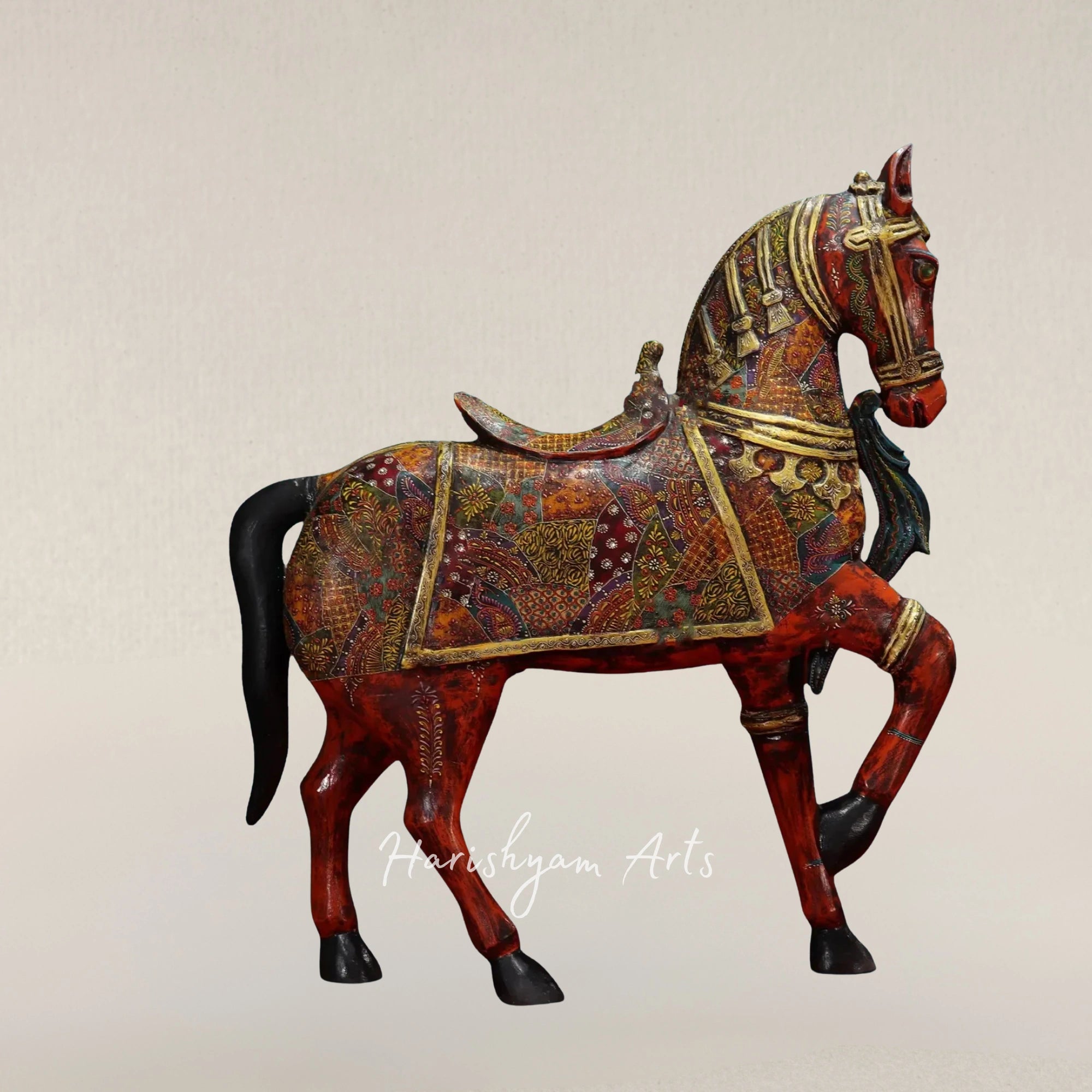 36" Majestic Hand Painted Running Horse Decorative Statue