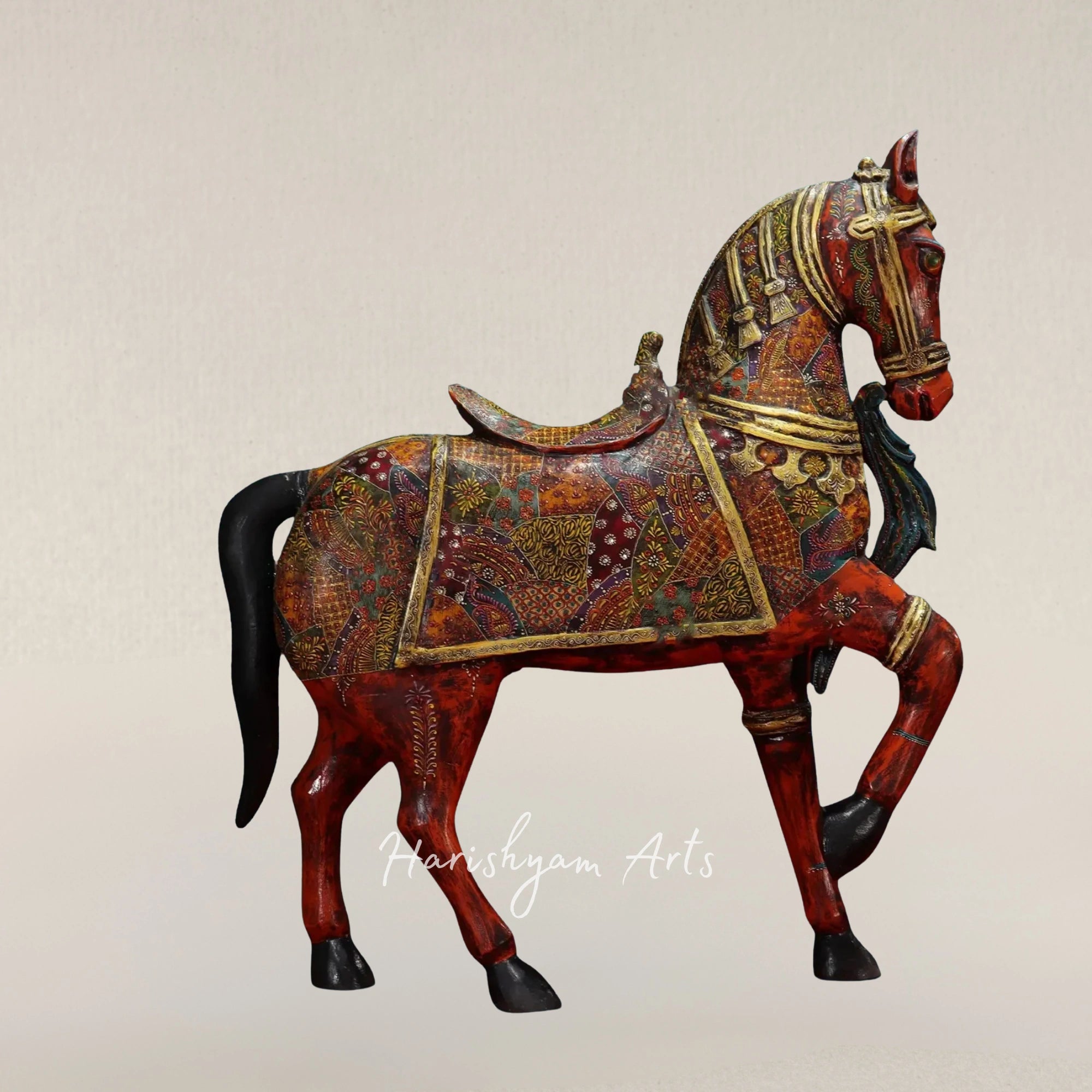 36" Majestic Hand Painted Running Horse Decorative Statue